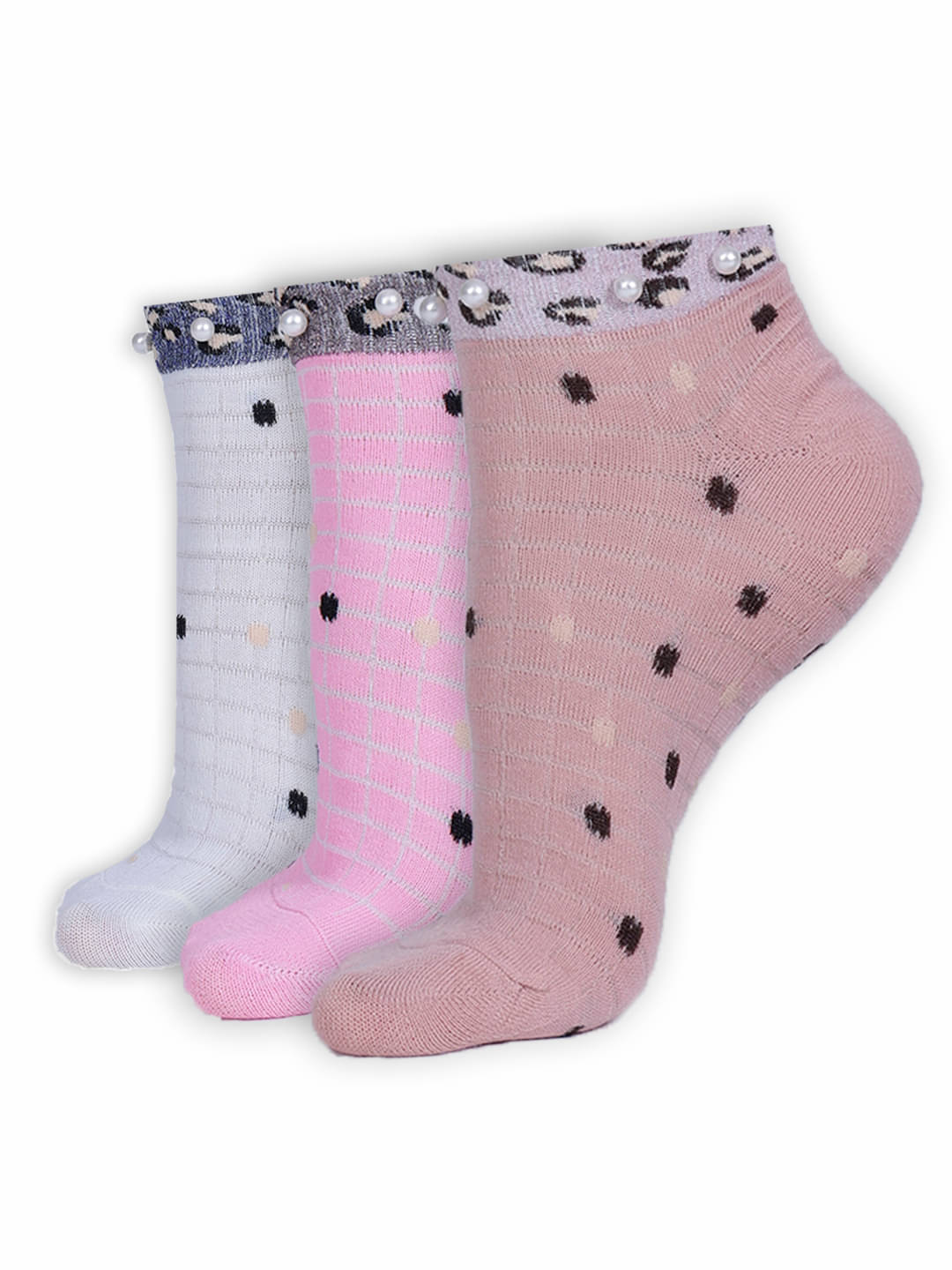     			Dollar Pack of 3 Cotton Blend Women's Printed Ankle Length Socks ( Multicolor )