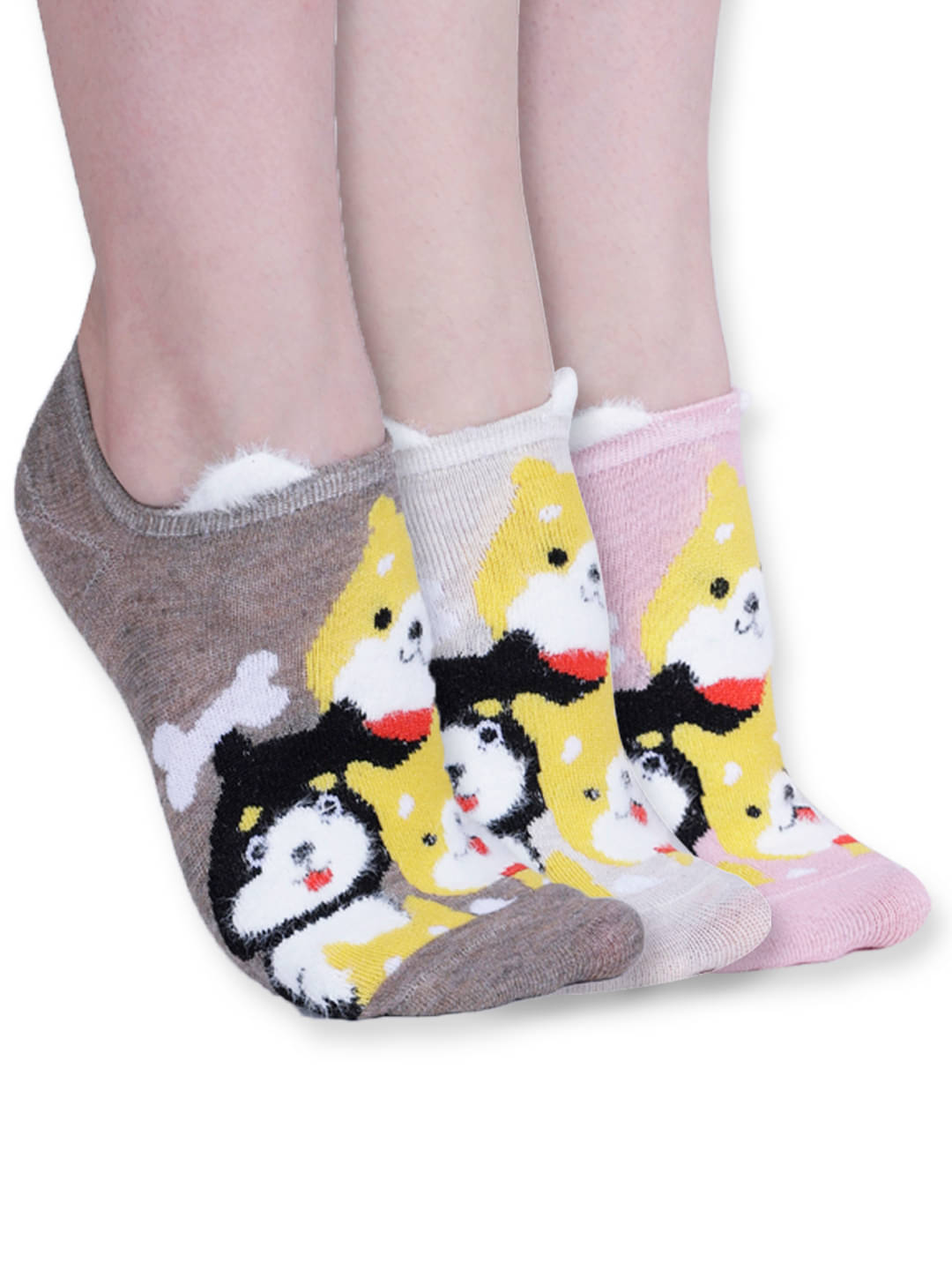     			Dollar Pack of 3 Cotton Blend Women's Printed No Show Socks ( Multicolor )