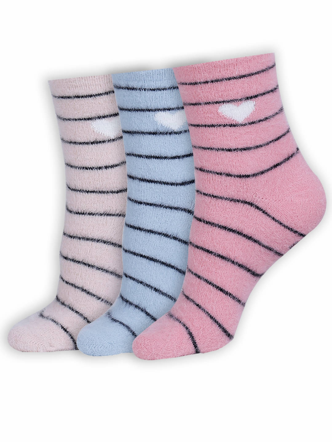 Dollar Pack of 3 Woollen Women's Striped Mid Length Socks ( Multicolor ) Dollar Pack of 3 Woollen Women's Striped Mid Length Socks ( Multicolor )