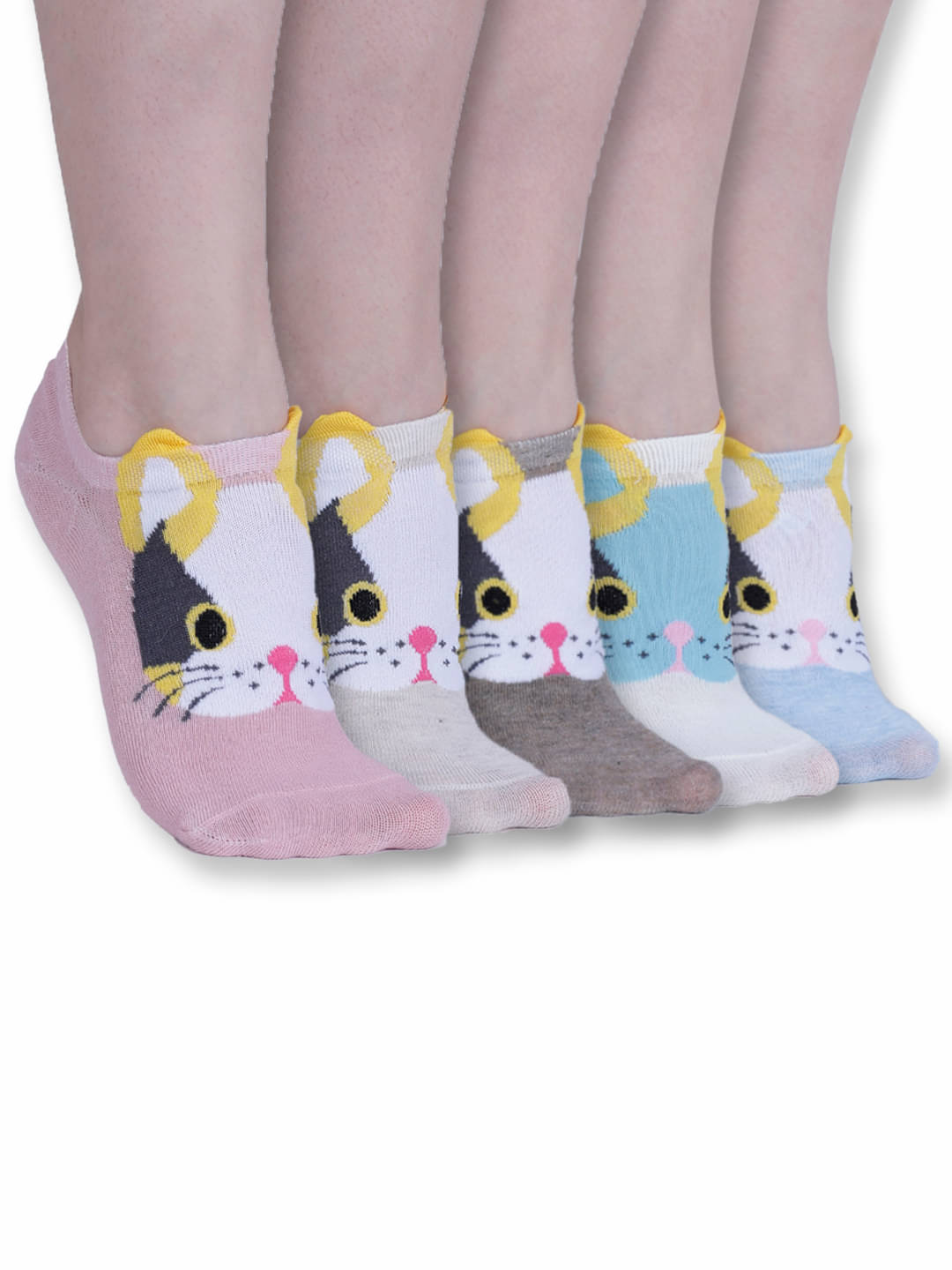     			Dollar Pack of 5 Cotton Blend Women's Printed No Show Socks ( Multicolor )