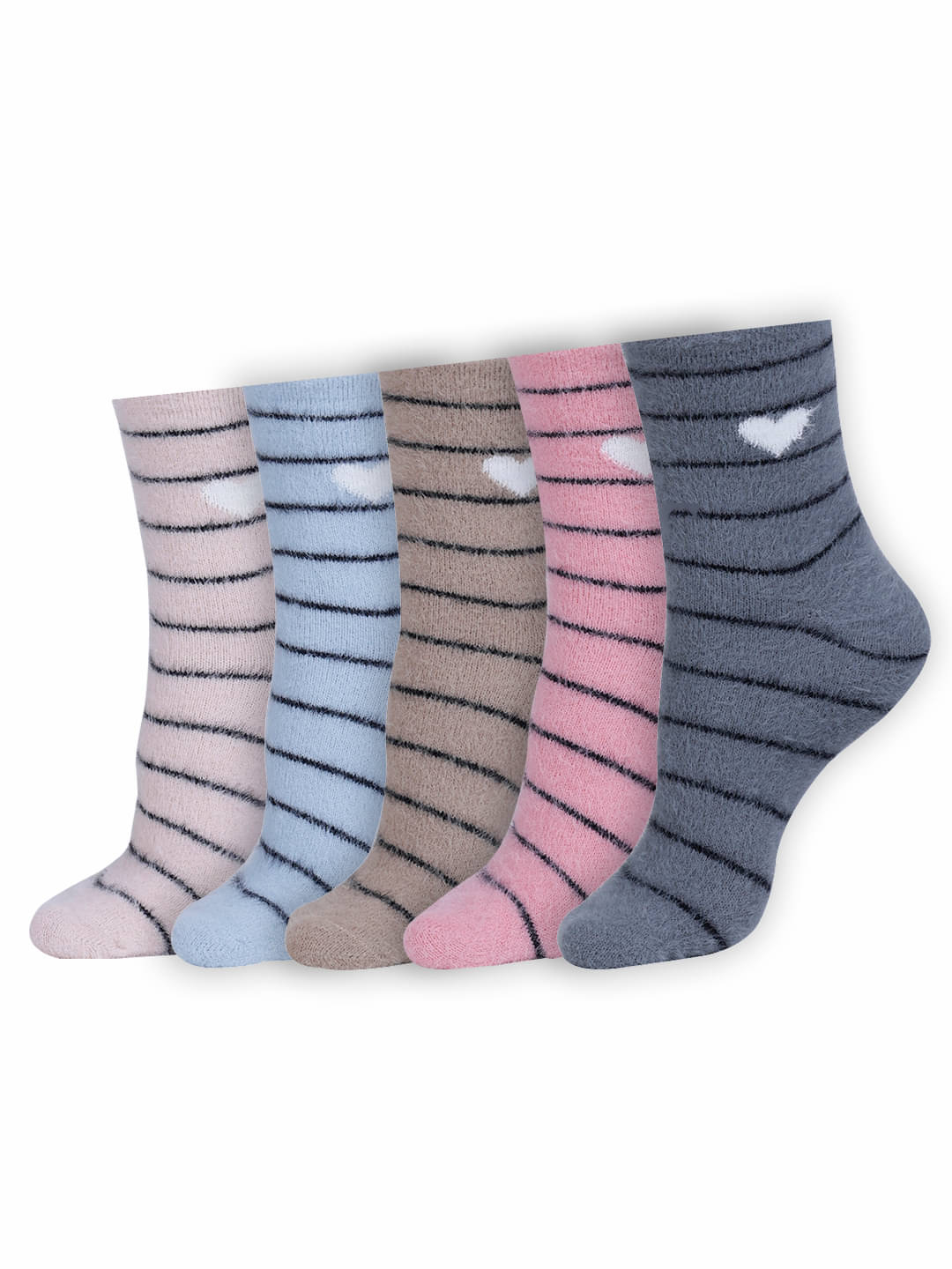 Dollar Pack of 5 Woollen Women's Striped Mid Length Socks ( Multicolor ) Dollar Pack of 5 Woollen Women's Striped Mid Length Socks ( Multicolor )