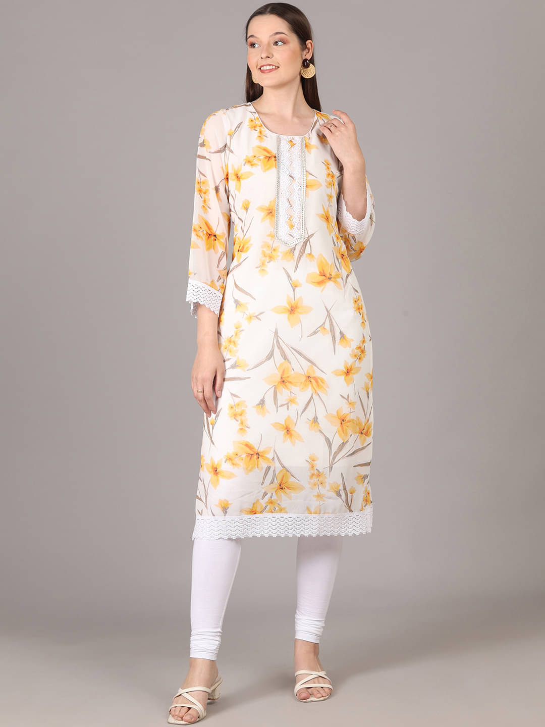 FASHJONS 360 Georgette Printed Kurti With Pants Women's Stitched Salwar Suit - Yellow ( Pack of 1 ) FASHJONS 360 Georgette Printed Kurti With Pants Women's Stitched Salwar Suit - Yellow ( Pack of 1 )