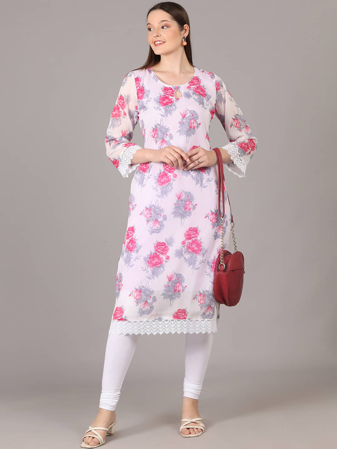 FASHJONS 360 Georgette Printed Kurti With Pants Women's Stitched Salwar Suit - White ( Pack of 1 ) FASHJONS 360 Georgette Printed Kurti With Pants Women's Stitched Salwar Suit - White ( Pack of 1 )