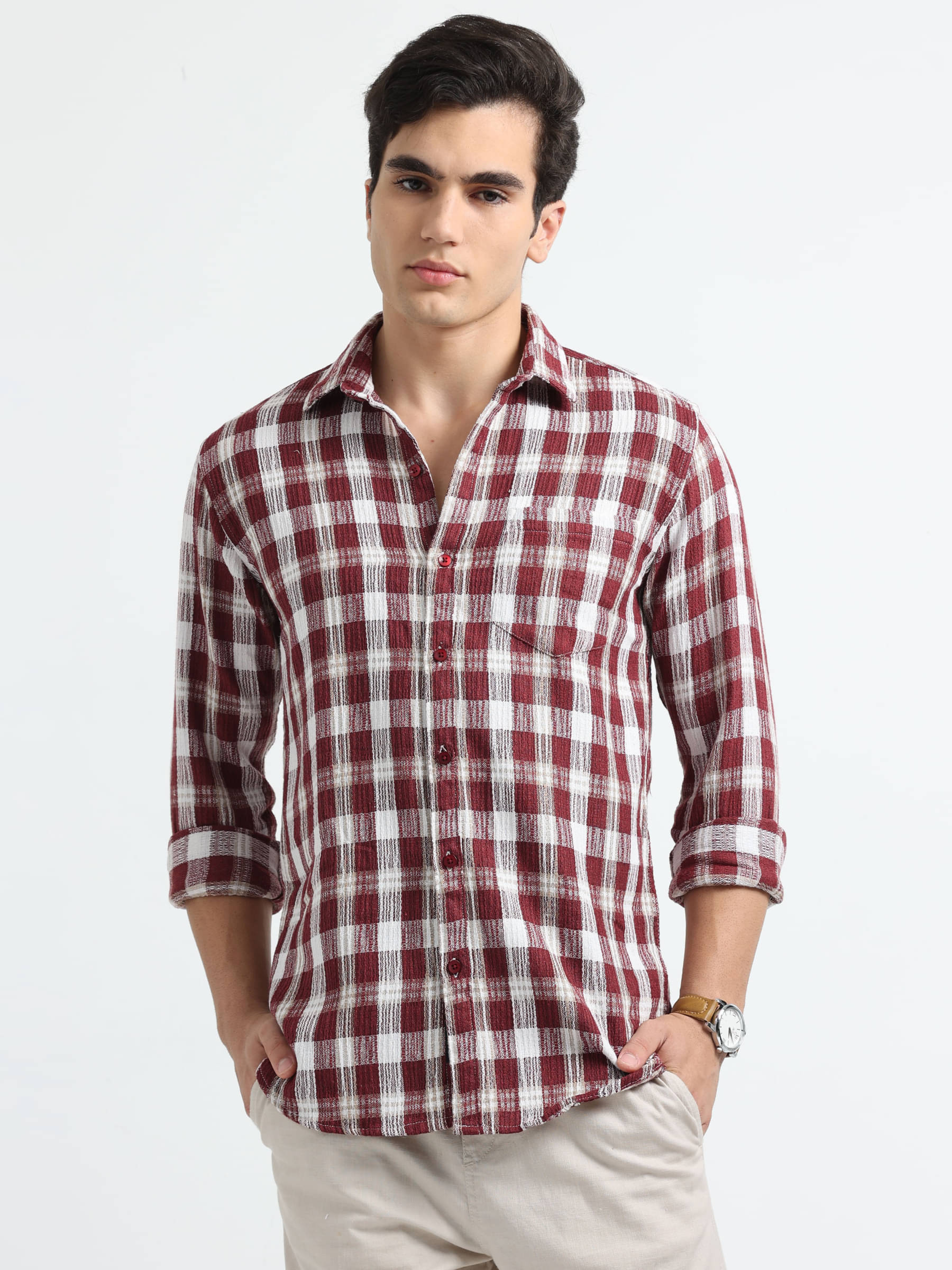 HETIERS Cotton Blend Regular Fit Checks Full Sleeves Men's Casual Shirt - Red ( Pack of 1 ) HETIERS Cotton Blend Regular Fit Checks Full Sleeves Men's Casual Shirt - Red ( Pack of 1 )