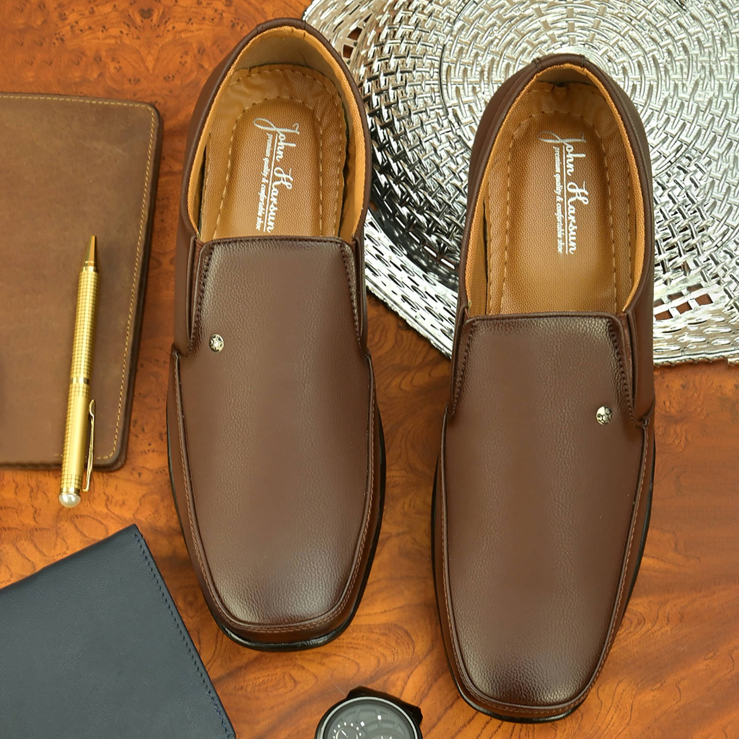     			John Karsun Brown Men's Slip On Formal Shoes