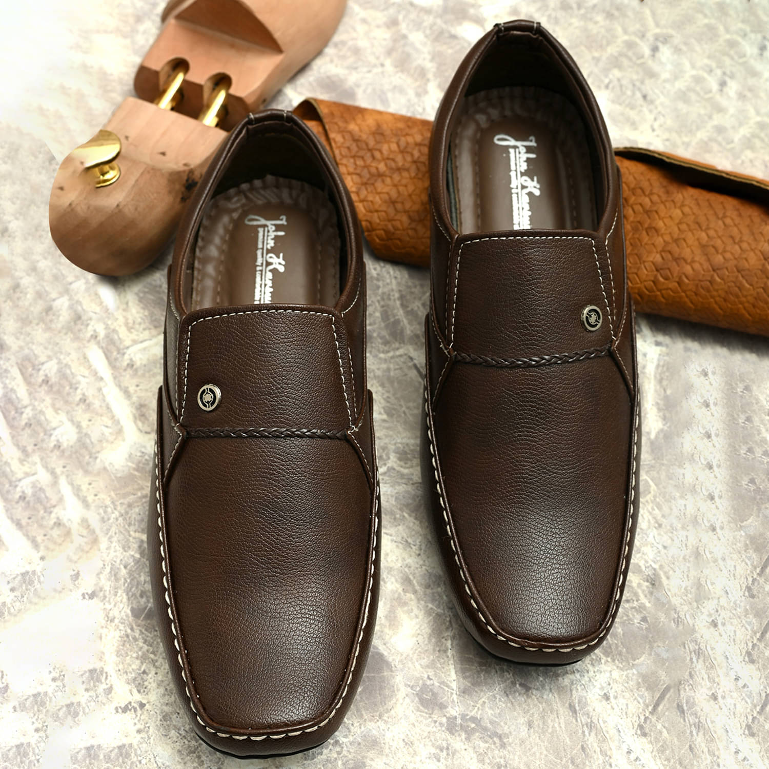 John Karsun Brown Men's Slip On Formal Shoes     			John Karsun Brown Men's Slip On Formal Shoes