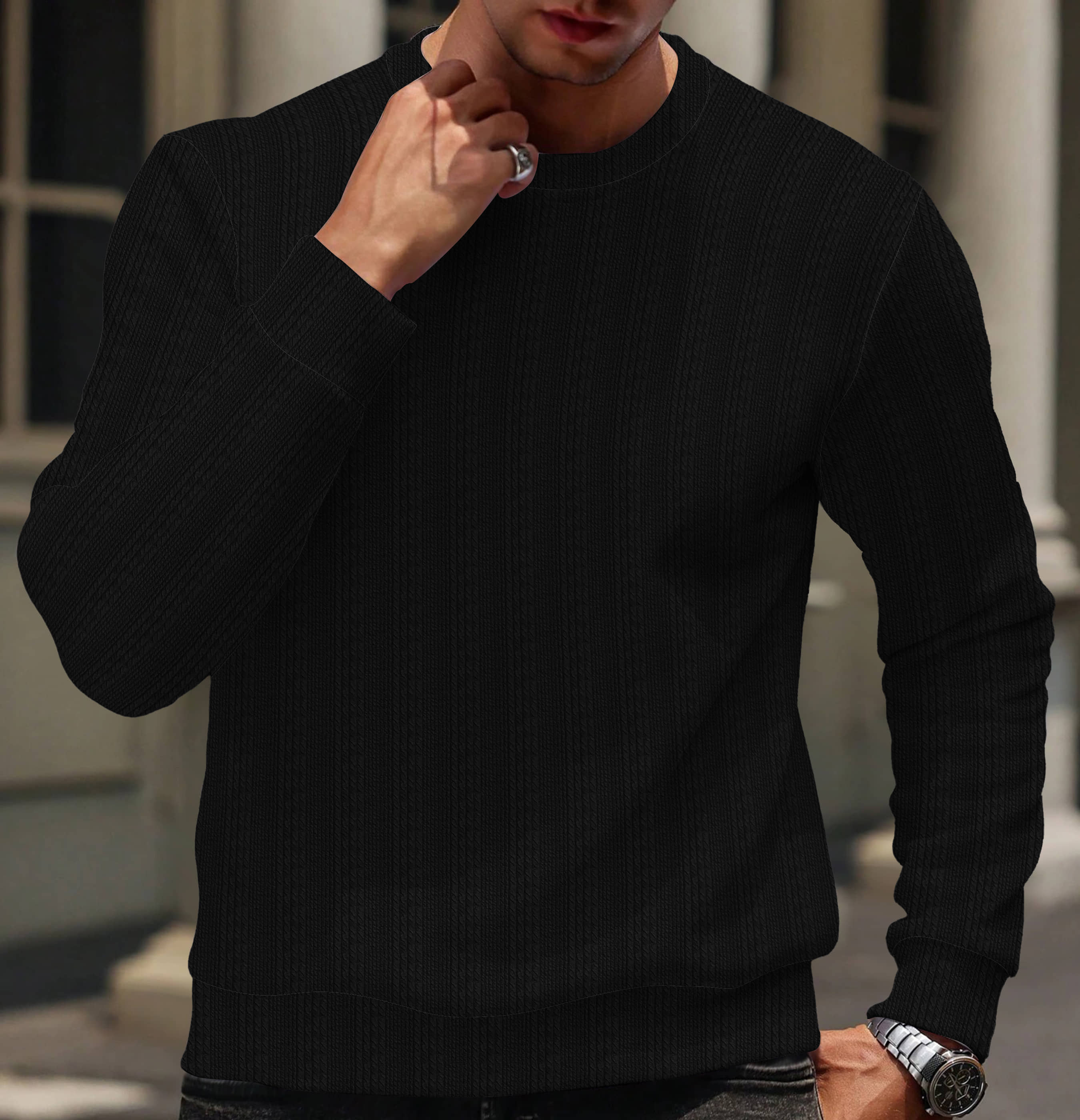 KAJARU Cotton Blend Round Neck Men's Sweatshirt - Black ( Pack of 1 )