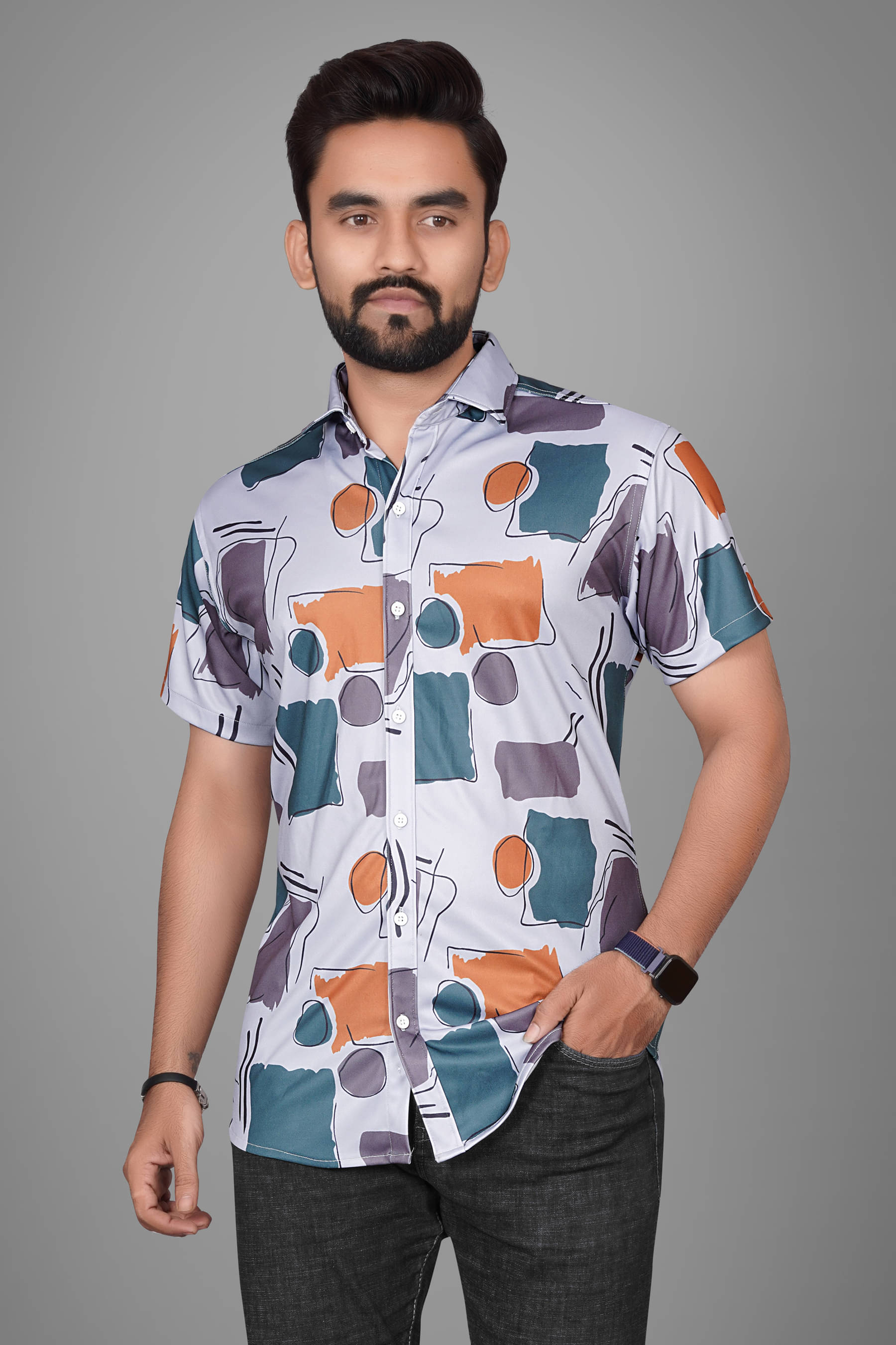 SUR-T Elastane Regular Fit Printed Half Sleeves Men's Casual Shirt - Green ( Pack of 1 ) SUR-T Elastane Regular Fit Printed Half Sleeves Men's Casual Shirt - Green ( Pack of 1 )
