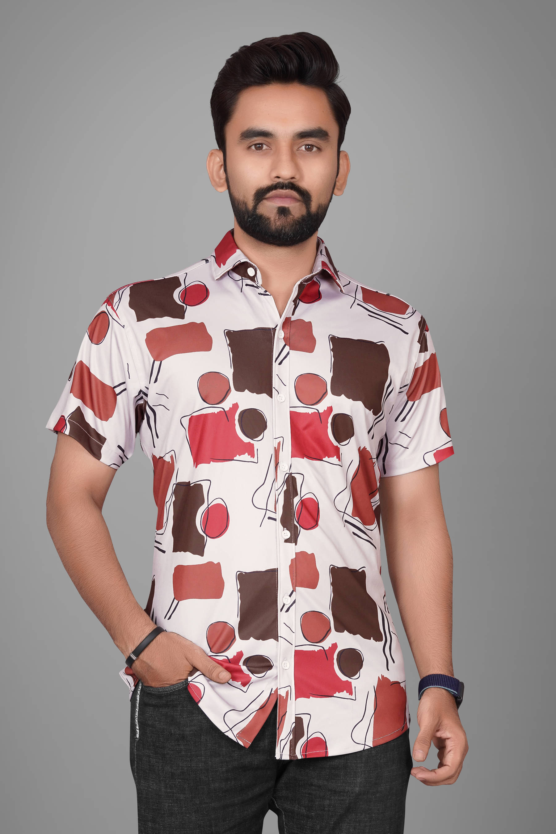 SUR-T Elastane Regular Fit Printed Half Sleeves Men's Casual Shirt - Red ( Pack of 1 ) SUR-T Elastane Regular Fit Printed Half Sleeves Men's Casual Shirt - Red ( Pack of 1 )