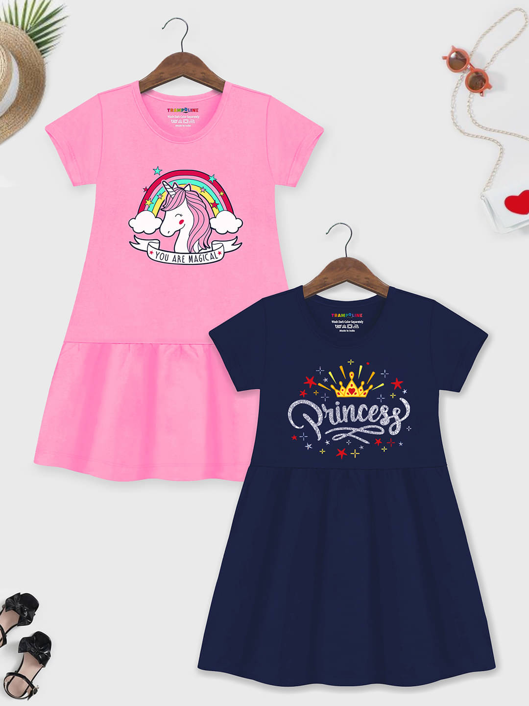     			Trampoline Cotton Frock For Girls ( Pack of 2 , Multicolor 1 )