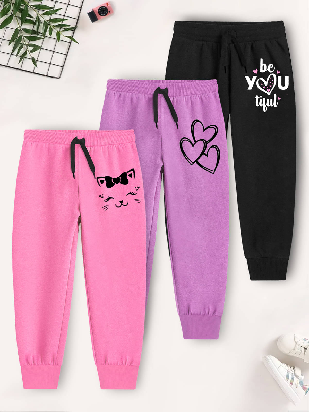     			Trampoline Pack of 3 Girls Cotton Blend Trackpants ( Colors )
