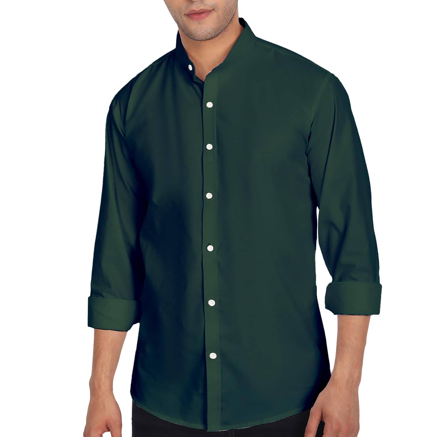 UNI VIBE Cotton Blend Slim Fit Solids Full Sleeves Men's Casual Shirt - Green ( Pack of 1 )     			UNI VIBE Cotton Blend Slim Fit Solids Full Sleeves Men's Casual Shirt - Green ( Pack of 1 )