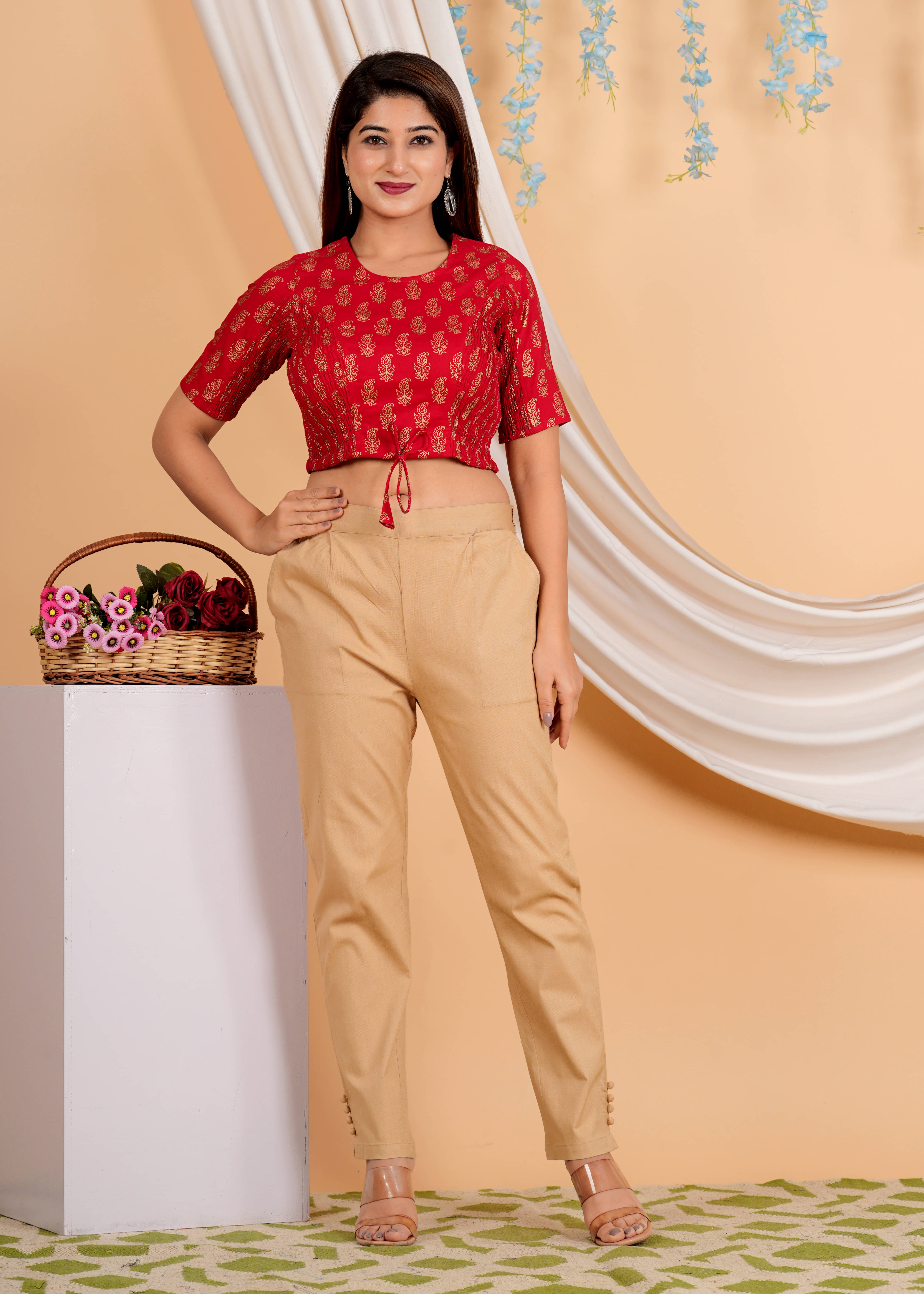     			Yash Gallery Red Readymade without Pad Cotton Women's Blouse ( Pack of 1 )