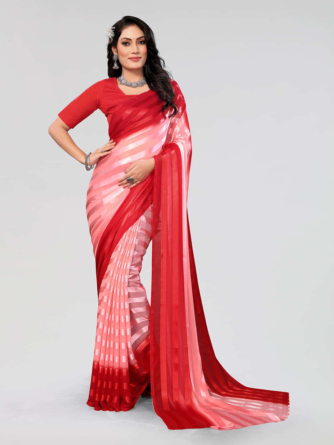     			ANAND SAREES Satin Dyed Saree With Unstitched Blouse Piece ( Pink )