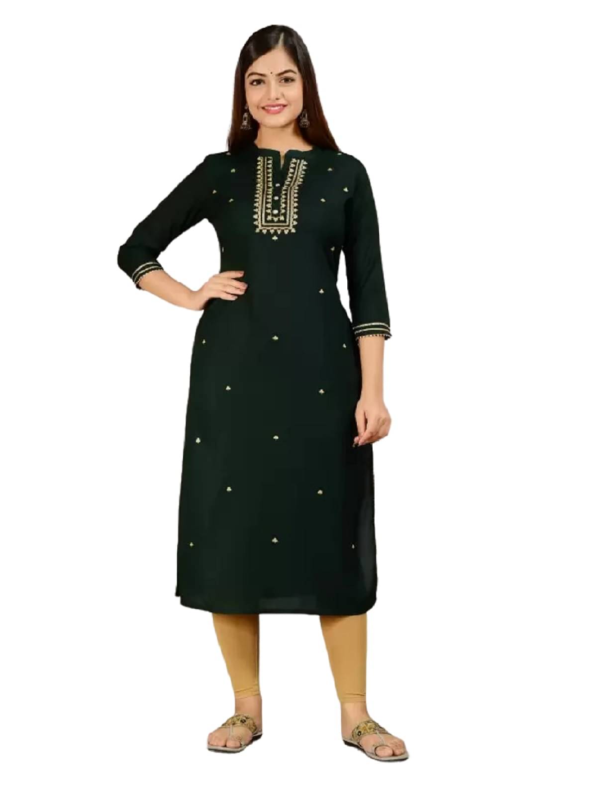 CHICITY Rayon Embellished Straight Women's Kurti - Green ( Pack of 1 ) CHICITY Rayon Embellished Straight Women's Kurti - Green ( Pack of 1 )
