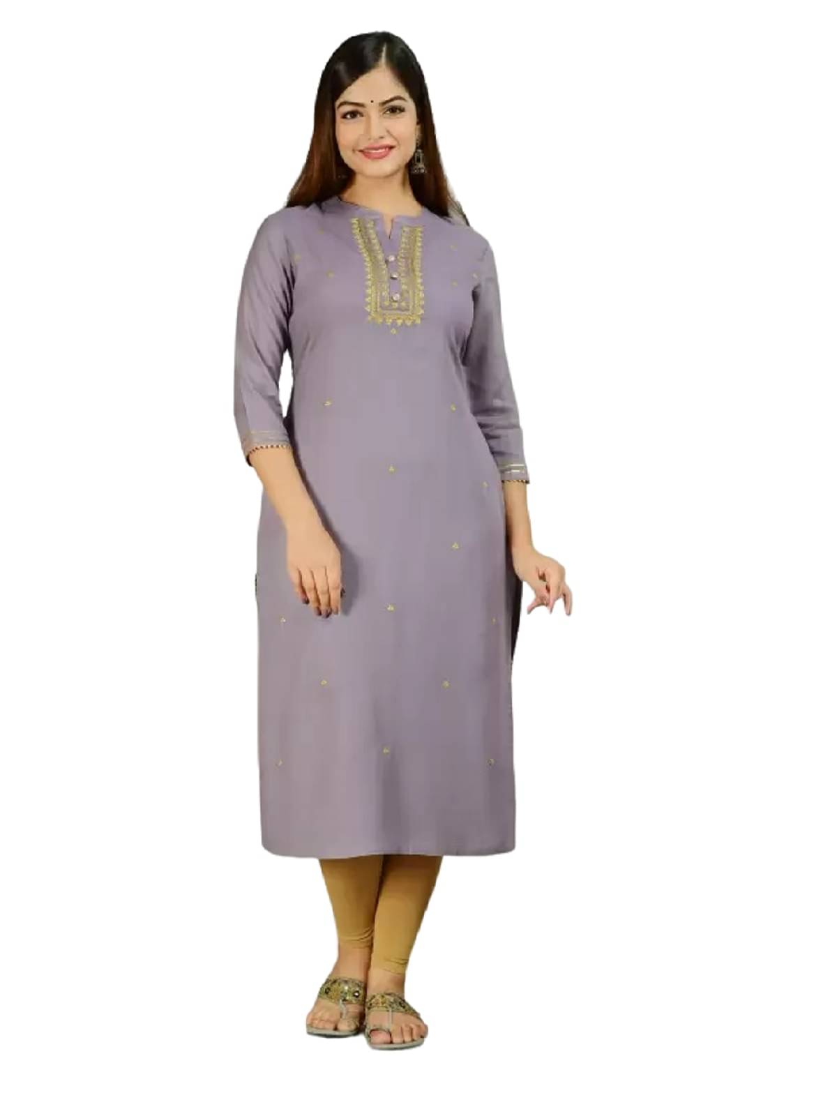     			CHICITY Rayon Embellished Straight Women's Kurti - Grey ( Pack of 1 )