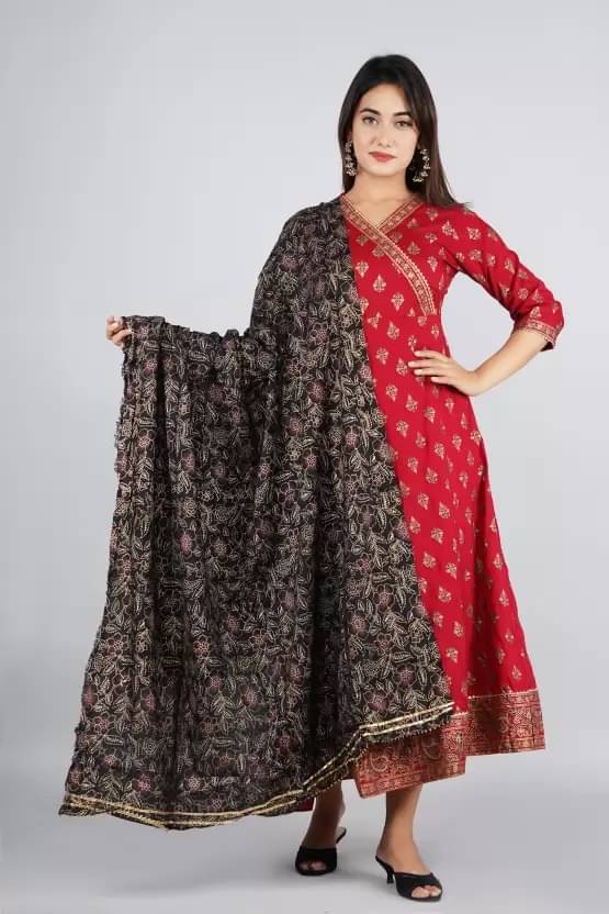 CHICITY Rayon Printed Anarkali Women's Kurti - Red ( Pack of 1 ) CHICITY Rayon Printed Anarkali Women's Kurti - Red ( Pack of 1 )