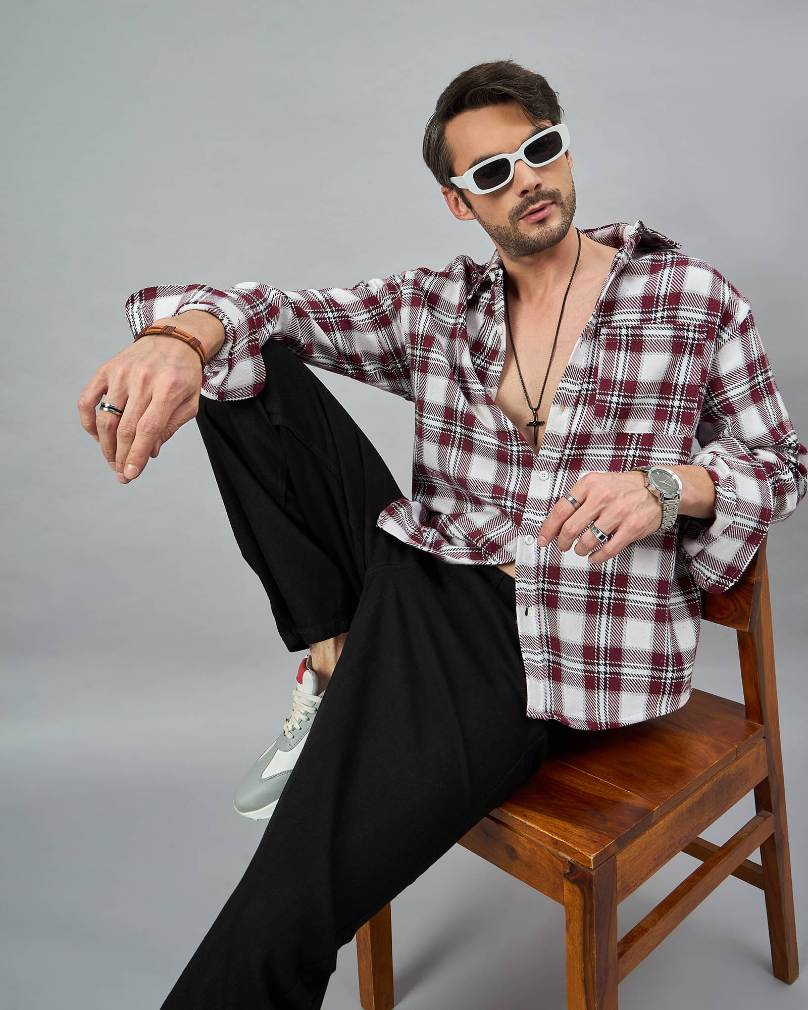 Chimpaaanzee Poly Cotton Oversized Fit Checks Full Sleeves Men's Casual Shirt - Maroon ( Pack of 1 ) Chimpaaanzee Poly Cotton Oversized Fit Checks Full Sleeves Men's Casual Shirt - Maroon ( Pack of 1 )