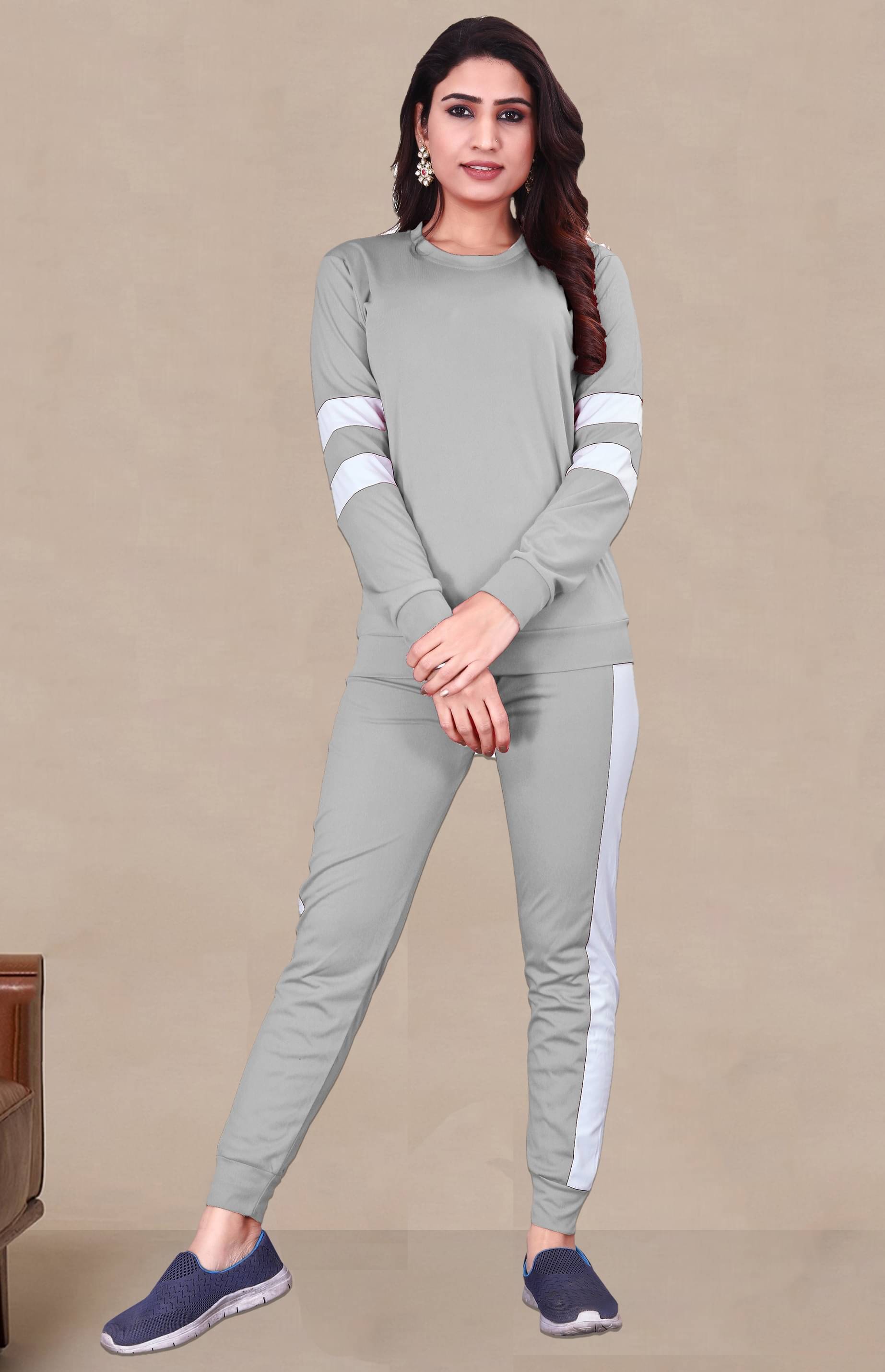     			DTR FASHION Grey Cotton Blend Colorblock Tracksuit - Pack of 1