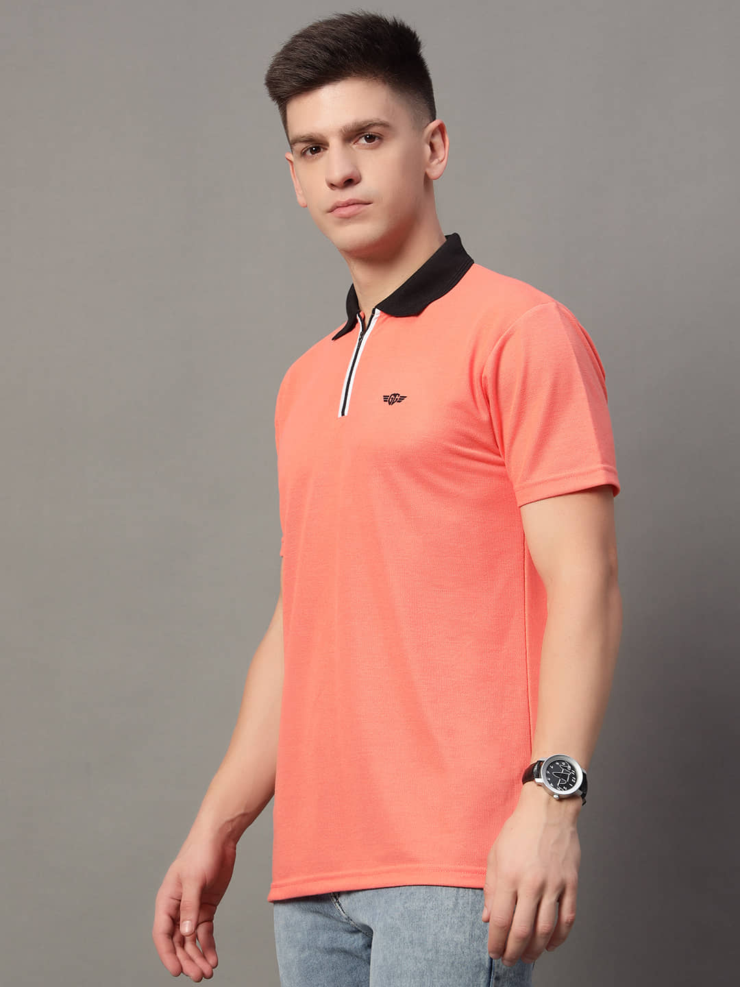 GET GOLF Pack of 1 Cotton Blend Regular Fit Solid Half Sleeves Men's Polo T Shirt ( Orange )