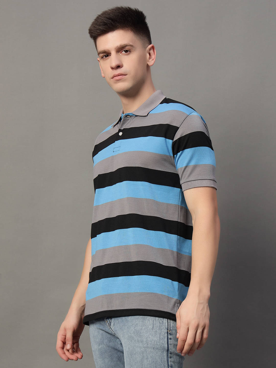 GET GOLF Pack of 1 Cotton Blend Regular Fit Striped Half Sleeves Men's Polo T Shirt ( Multicolor )     			GET GOLF Pack of 1 Cotton Blend Regular Fit Striped Half Sleeves Men's Polo T Shirt ( Multicolor )