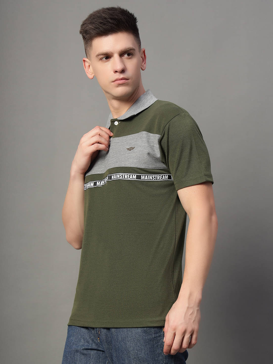     			GET GOLF Pack of 1 Cotton Blend Regular Fit Colorblock Half Sleeves Men's Polo T Shirt ( Olive )