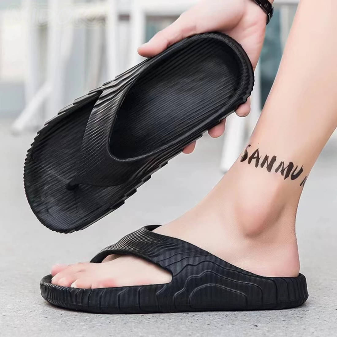     			Gokik Black Men's Thong Flip Flop