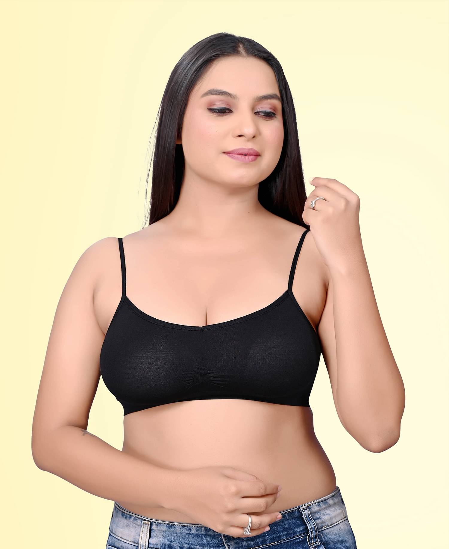    			HAYA Pack of 1 Polyester Non Padded Women's Bralette Bra ( Black ) Nermin Bralette D710