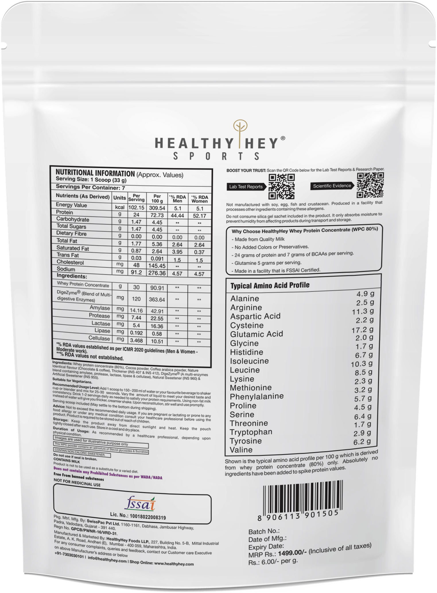 HealthyHey Sports WPC mocha coffee Whey Protein ( 250 gm , Coffee Mocha - Flavour )