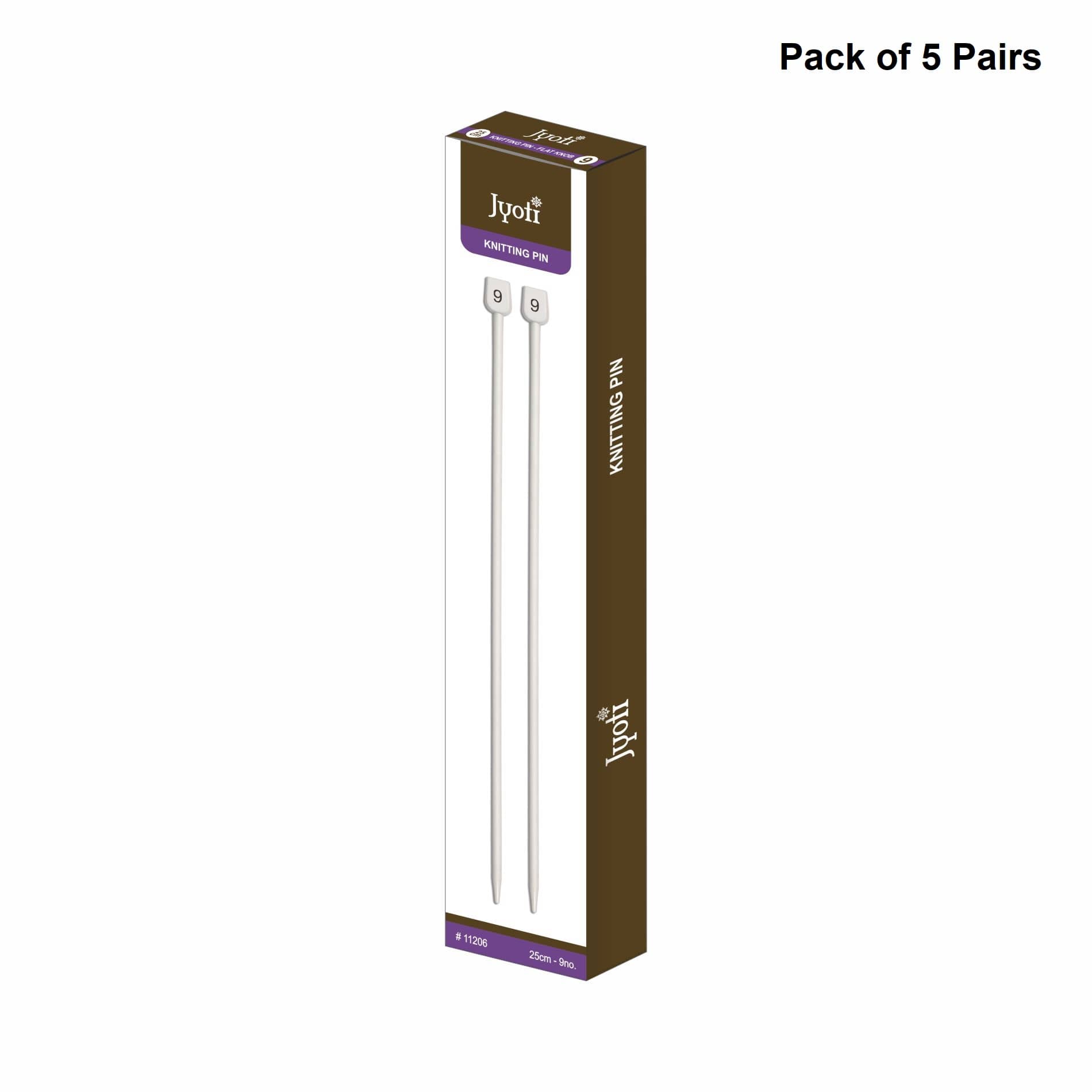 Jyoti Knitting Pin - Aluminium (5 Pairs of Flat Knob of 10 Inches / 25cm of Size 9), Crafting Weaving Pins, Round Blunt Yarn Needles, Used for Sweaters, Scarves, and Woolen Fabrics - Pack of 5 Pairs - Stationery | Buy online on ZillyBuy