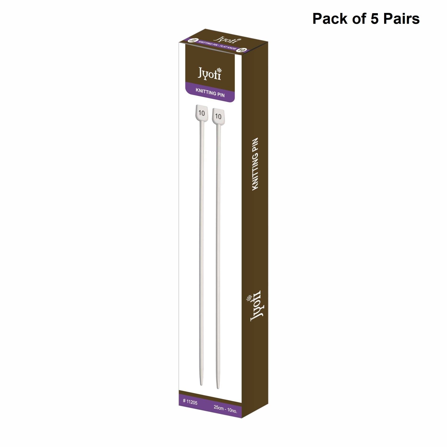    			Jyoti Knitting Pin - Aluminium (5 Pairs of Flat Knob of 10 Inches / 25cm of Size 10), Crafting Weaving Pins, Round Blunt Yarn Needles, Used for Sweaters, Scarves, and Woolen Fabrics - Pack of 5 Pairs