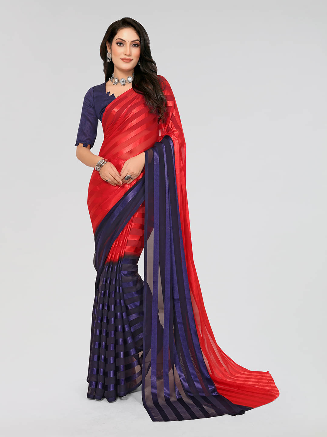 Kashvi Sarees Satin Dyed Saree With Unstitched Blouse Piece ( Red ) Kashvi Sarees Satin Dyed Saree With Unstitched Blouse Piece ( Red )