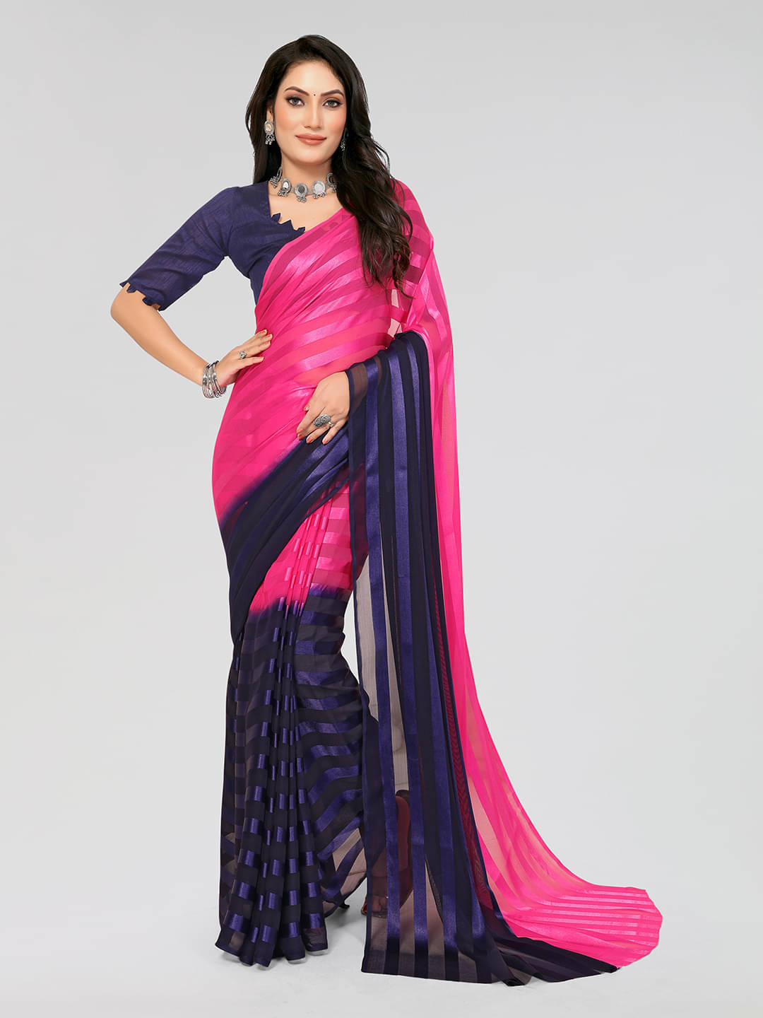Kashvi Sarees Satin Dyed Saree With Unstitched Blouse Piece ( Pink ) Kashvi Sarees Satin Dyed Saree With Unstitched Blouse Piece ( Pink )