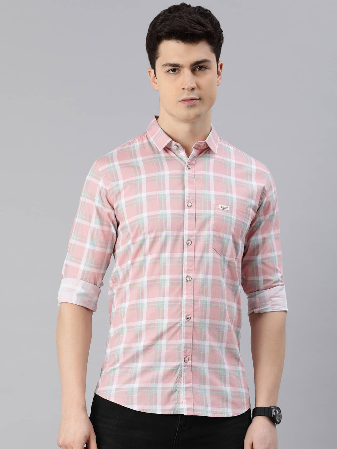 MAJESTIC MAN 100% Cotton Slim Fit Checks Full Sleeves Men's Casual Shirt - Pink ( Pack of 1 )