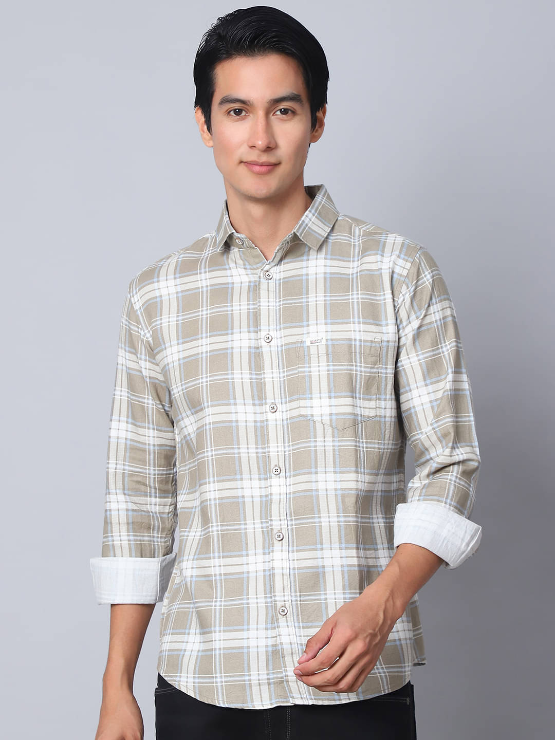 MAJESTIC MAN Cotton Blend Slim Fit Checks Full Sleeves Men's Casual Shirt - Beige ( Pack of 1 ) MAJESTIC MAN Cotton Blend Slim Fit Checks Full Sleeves Men's Casual Shirt - Beige ( Pack of 1 )