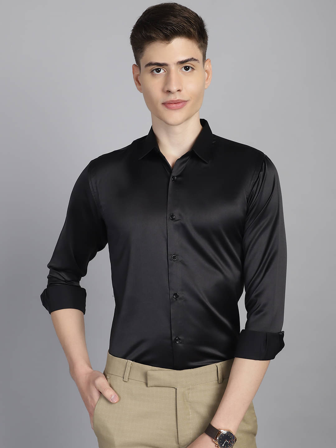 MAJESTIC MAN Polyester Slim Fit Full Sleeves Men's Formal Shirt - Black ( Pack of 1 ) MAJESTIC MAN Polyester Slim Fit Full Sleeves Men's Formal Shirt - Black ( Pack of 1 )