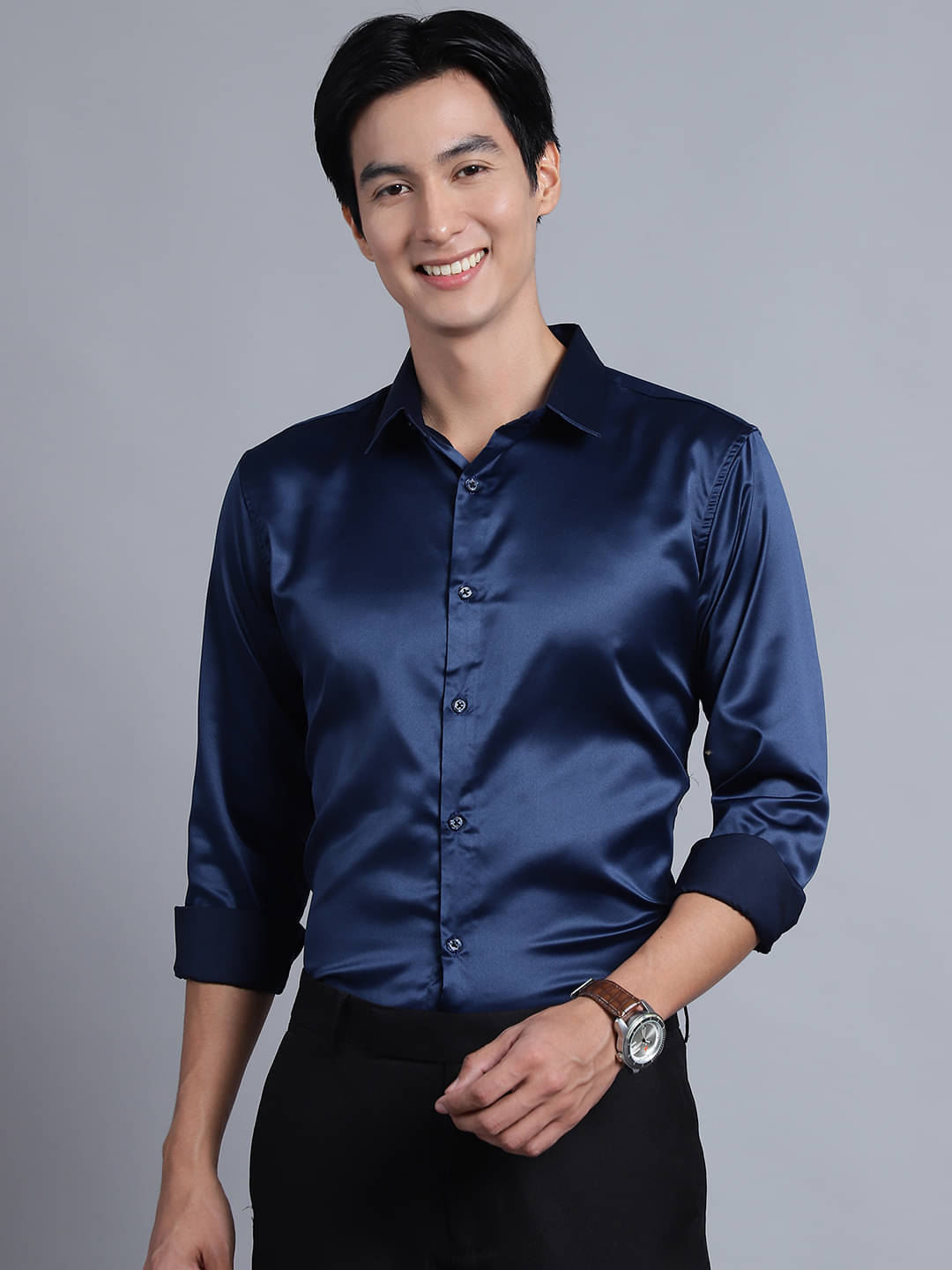     			MAJESTIC MAN Polyester Slim Fit Full Sleeves Men's Formal Shirt - Navy Blue ( Pack of 1 )