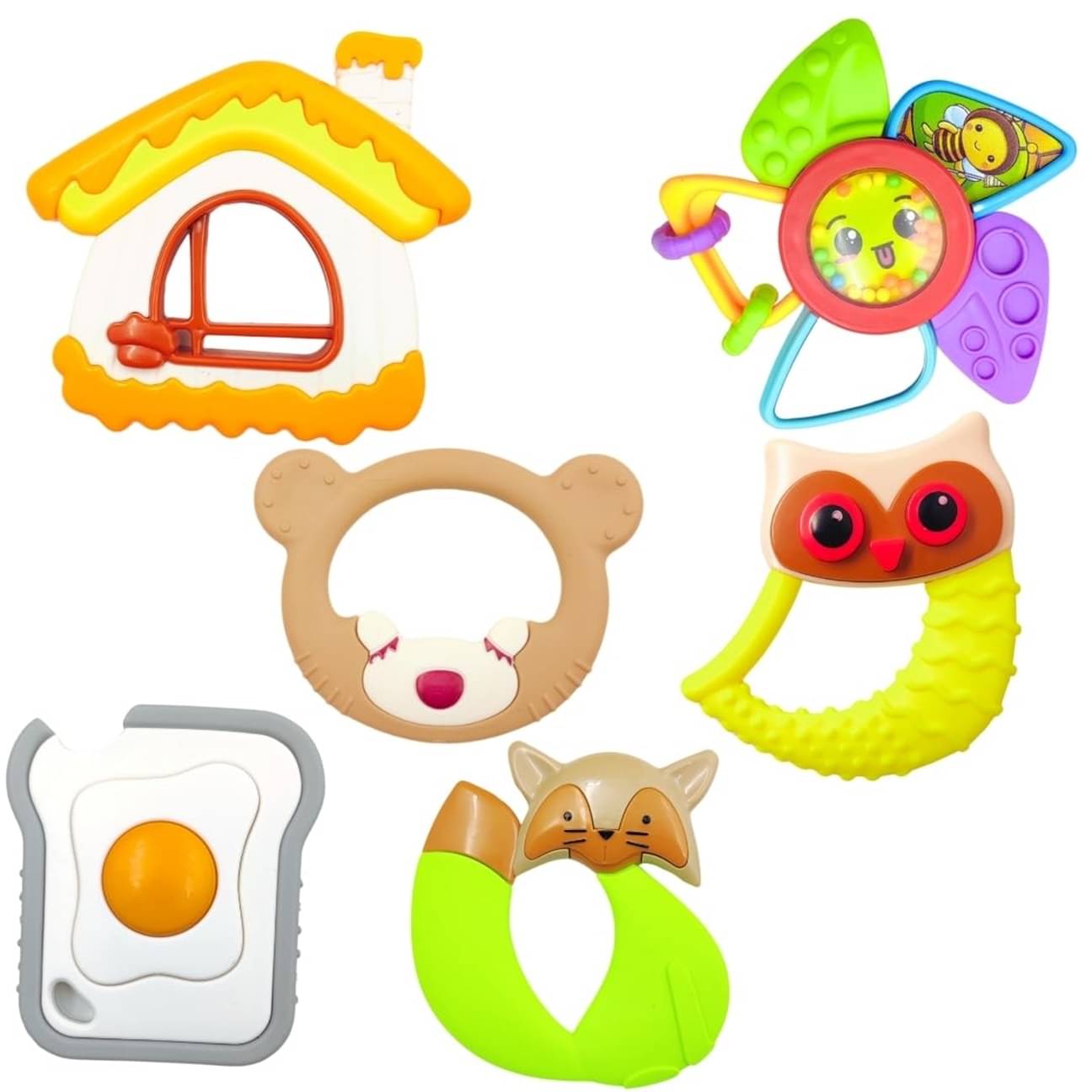     			Rattle Toys for Babies Hut Rattle 6PC - Infant Colourful Attractive Rattles And Teathers for 0-12 Months New Born Baby Toys