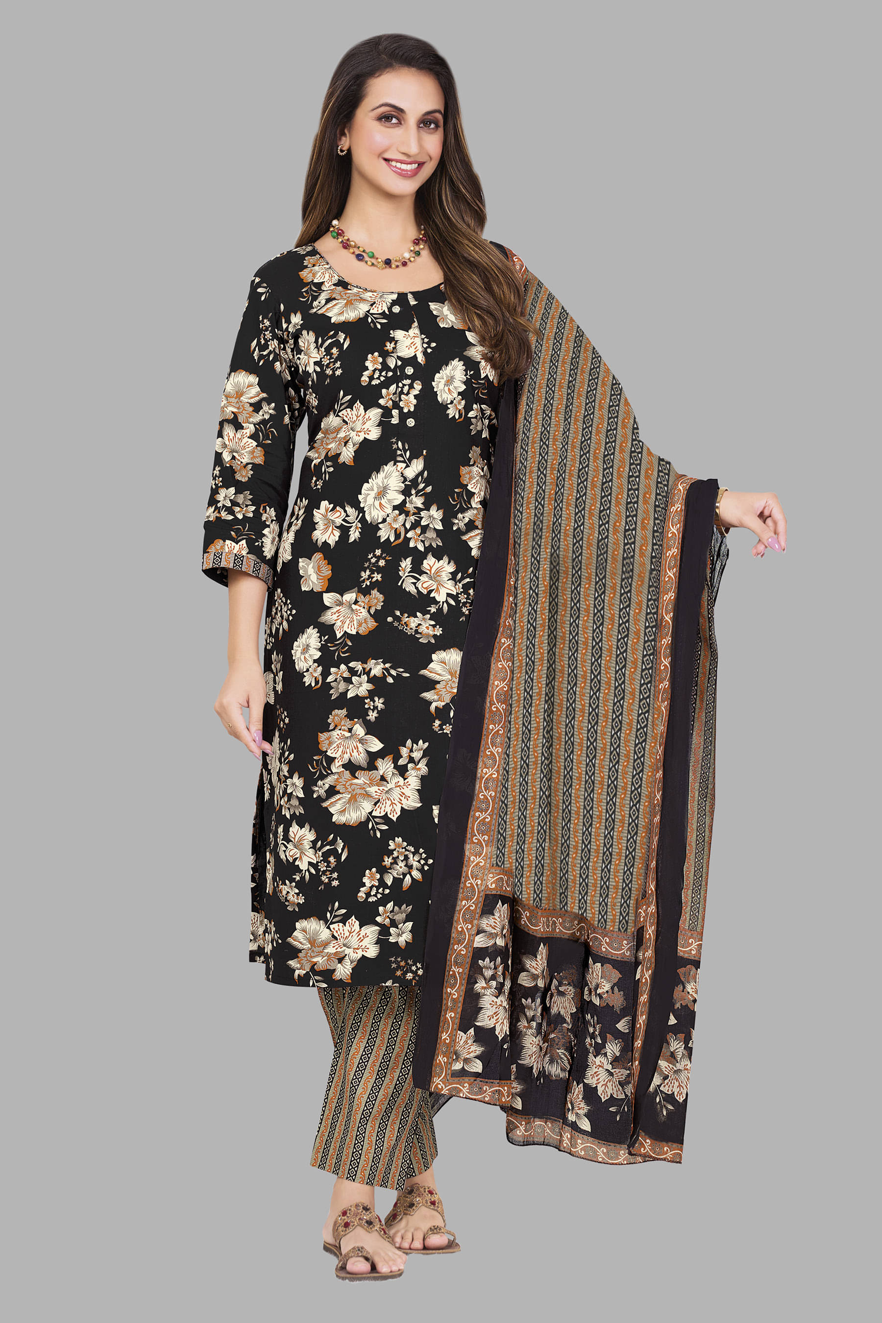     			SIMMU Cotton Printed Kurti With Pants Women's Stitched Salwar Suit - Black ( Pack of 1 )