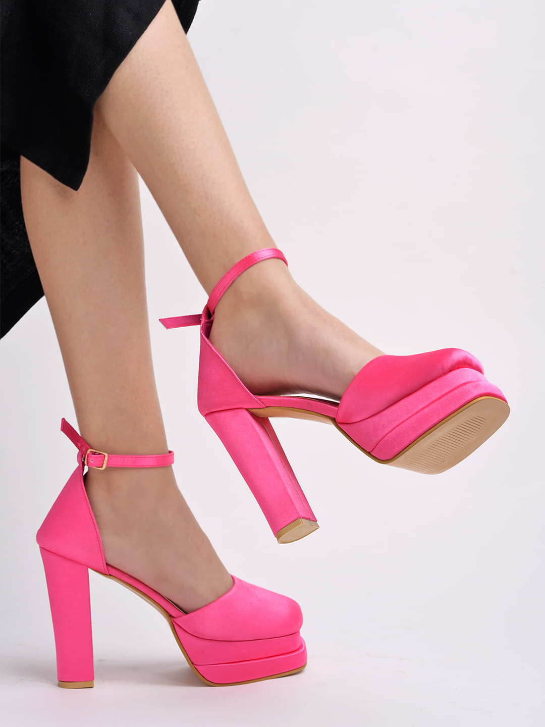 Shoetopia Chunky Platform Pink High Heels For Girls     			Shoetopia Chunky Platform Pink High Heels For Girls