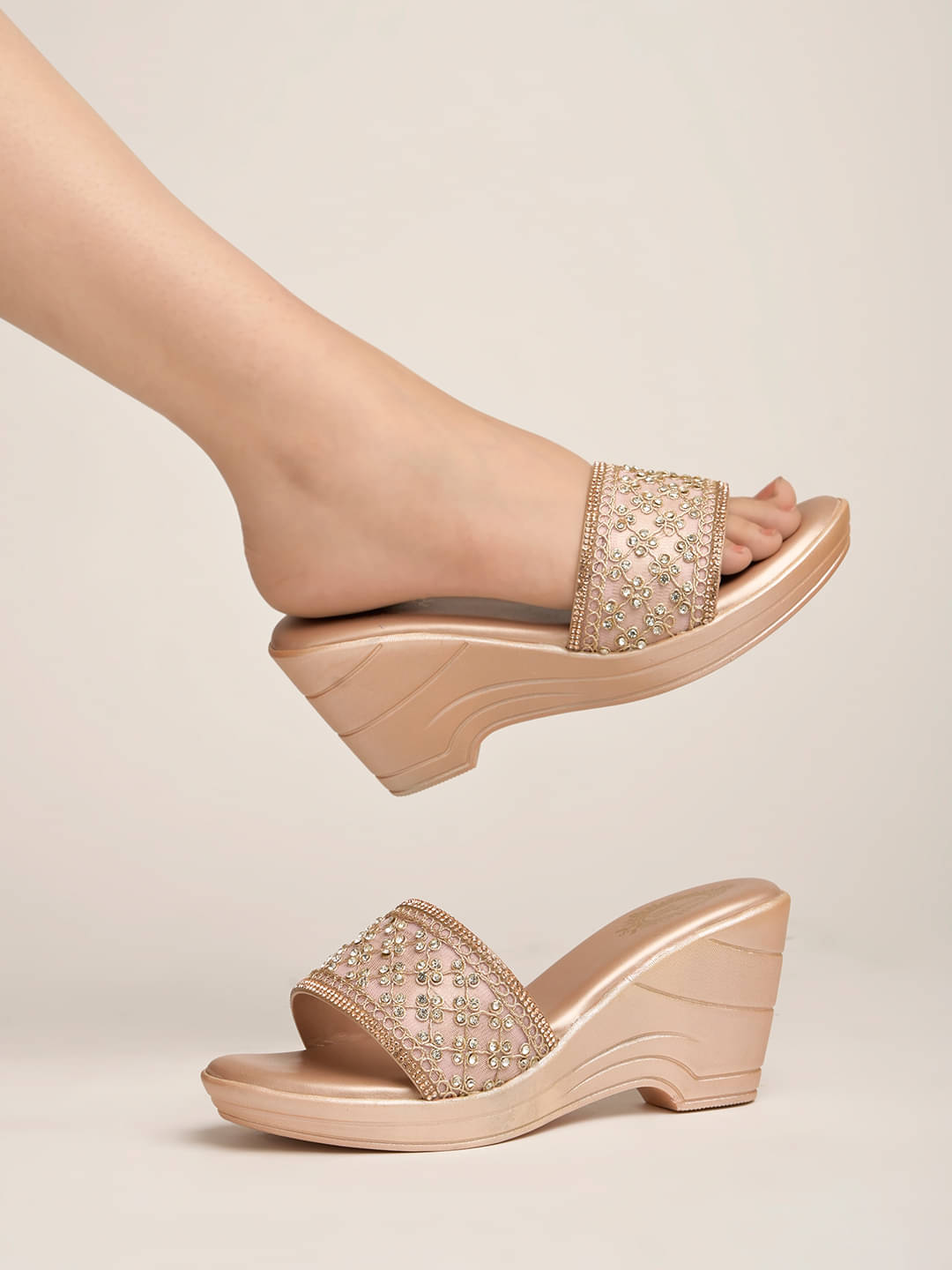 Shoetopia Embellished Sequence Detailed Golden Wedges For Girls Shoetopia Embellished Sequence Detailed Golden Wedges For Girls