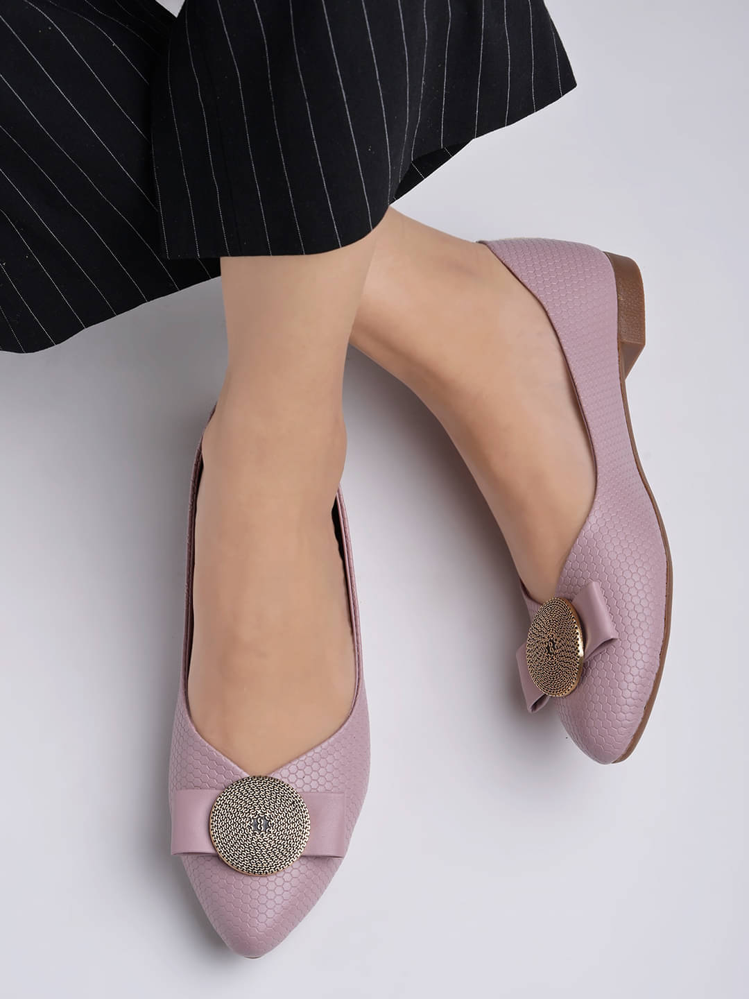 Shoetopia Oversized Bow Detailed Mauve Bellies For Girls Shoetopia Oversized Bow Detailed Mauve Bellies For Girls