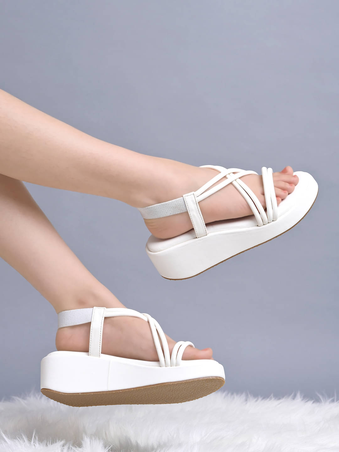     			Shoetopia Solid Criss-Cross Straps White Wedges For Girls