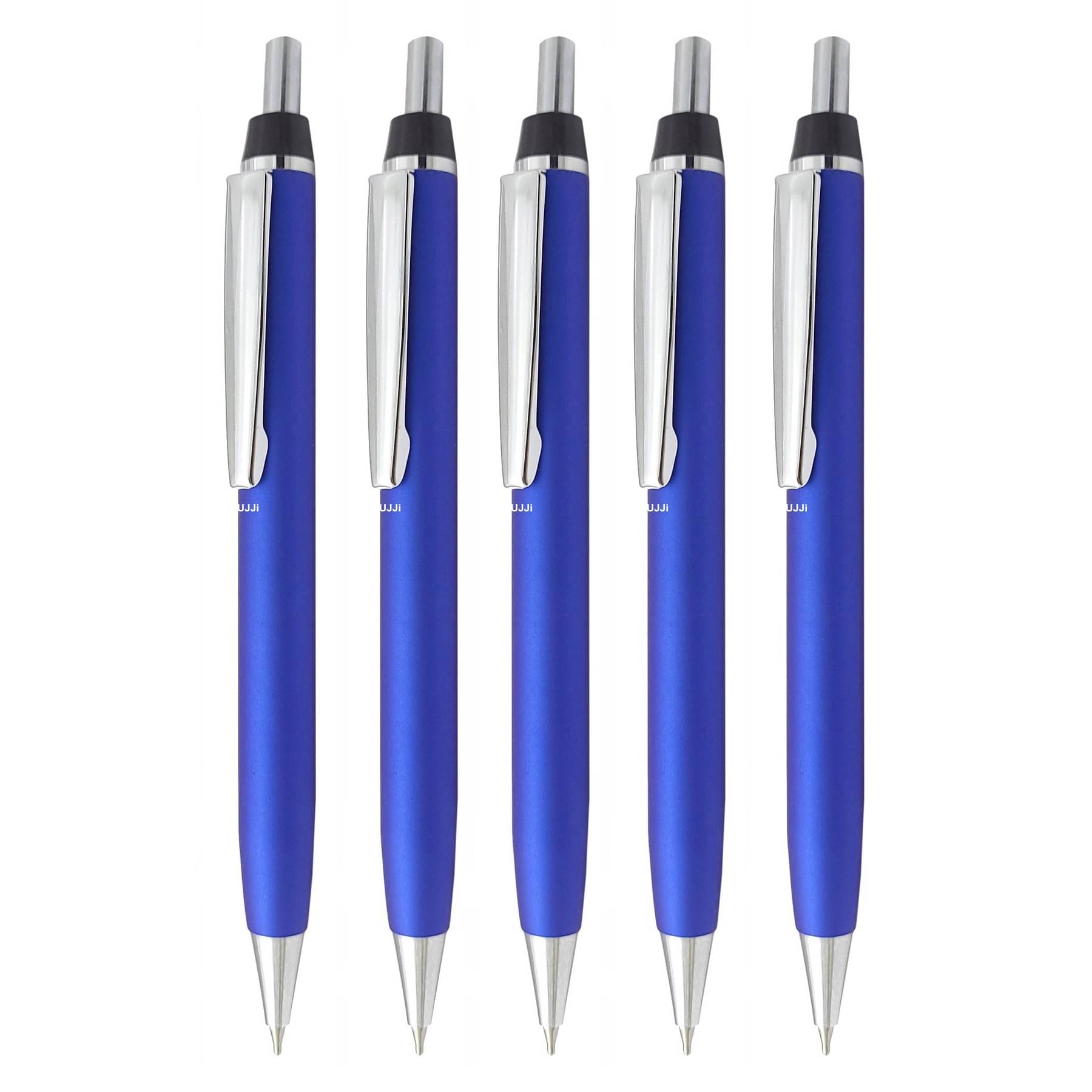     			UJJi Blue Color Click on and Off Matte Finish Body Pack of 5 Retractable (Blue Ink) Metal Ball Pen