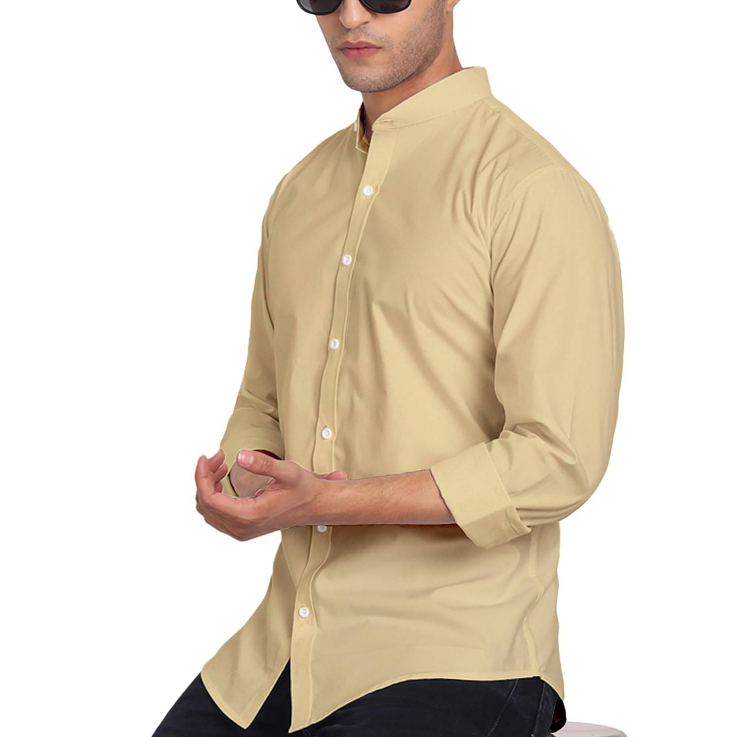     			UNI VIBE Cotton Blend Slim Fit Solids Full Sleeves Men's Casual Shirt - Beige ( Pack of 1 )