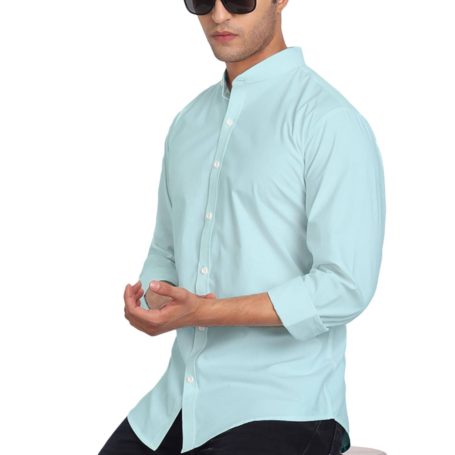 UNI VIBE Cotton Blend Slim Fit Solids Full Sleeves Men's Casual Shirt - Light Blue ( Pack of 1 ) UNI VIBE Cotton Blend Slim Fit Solids Full Sleeves Men's Casual Shirt - Light Blue ( Pack of 1 )