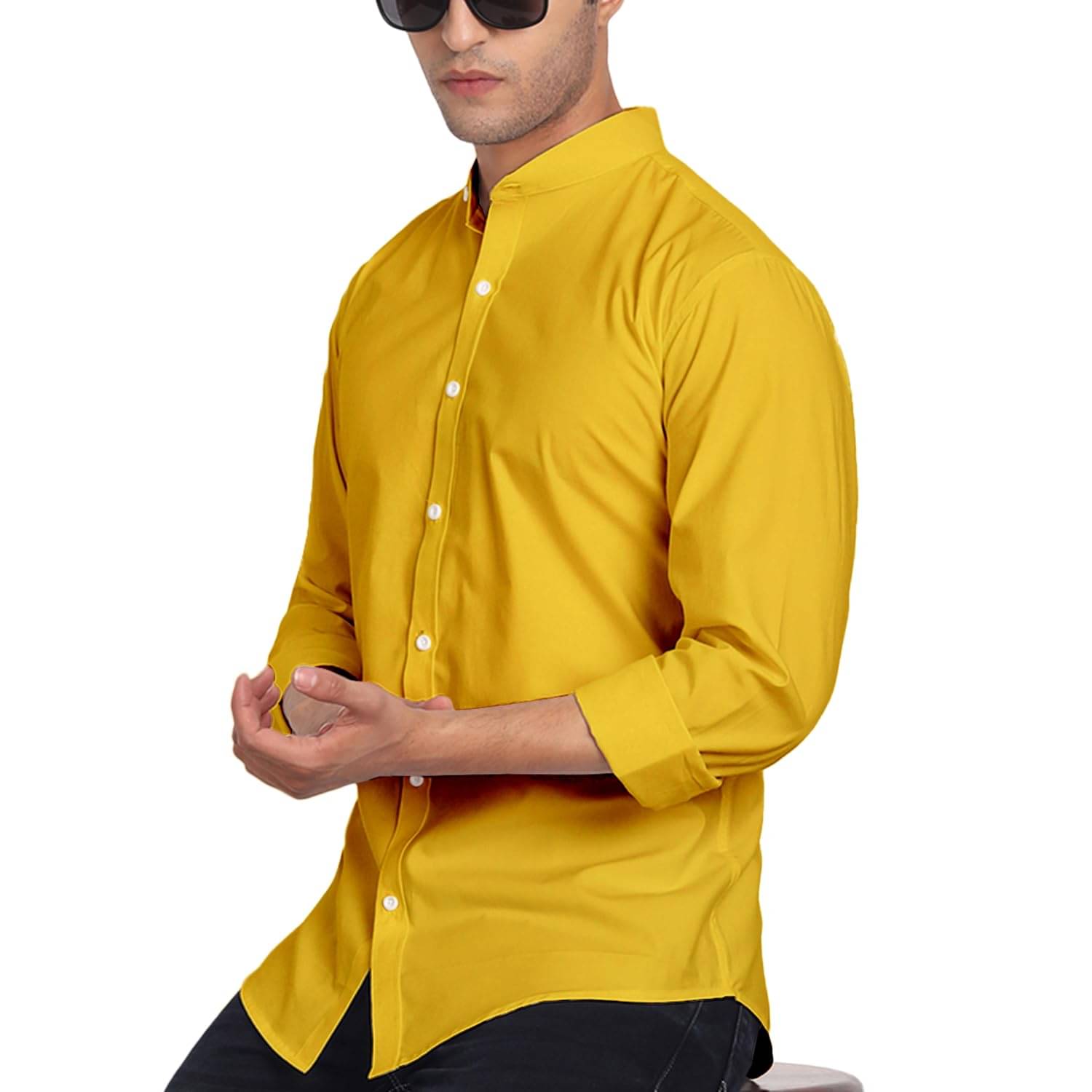     			UNI VIBE Cotton Blend Slim Fit Solids Full Sleeves Men's Casual Shirt - Yellow ( Pack of 1 )