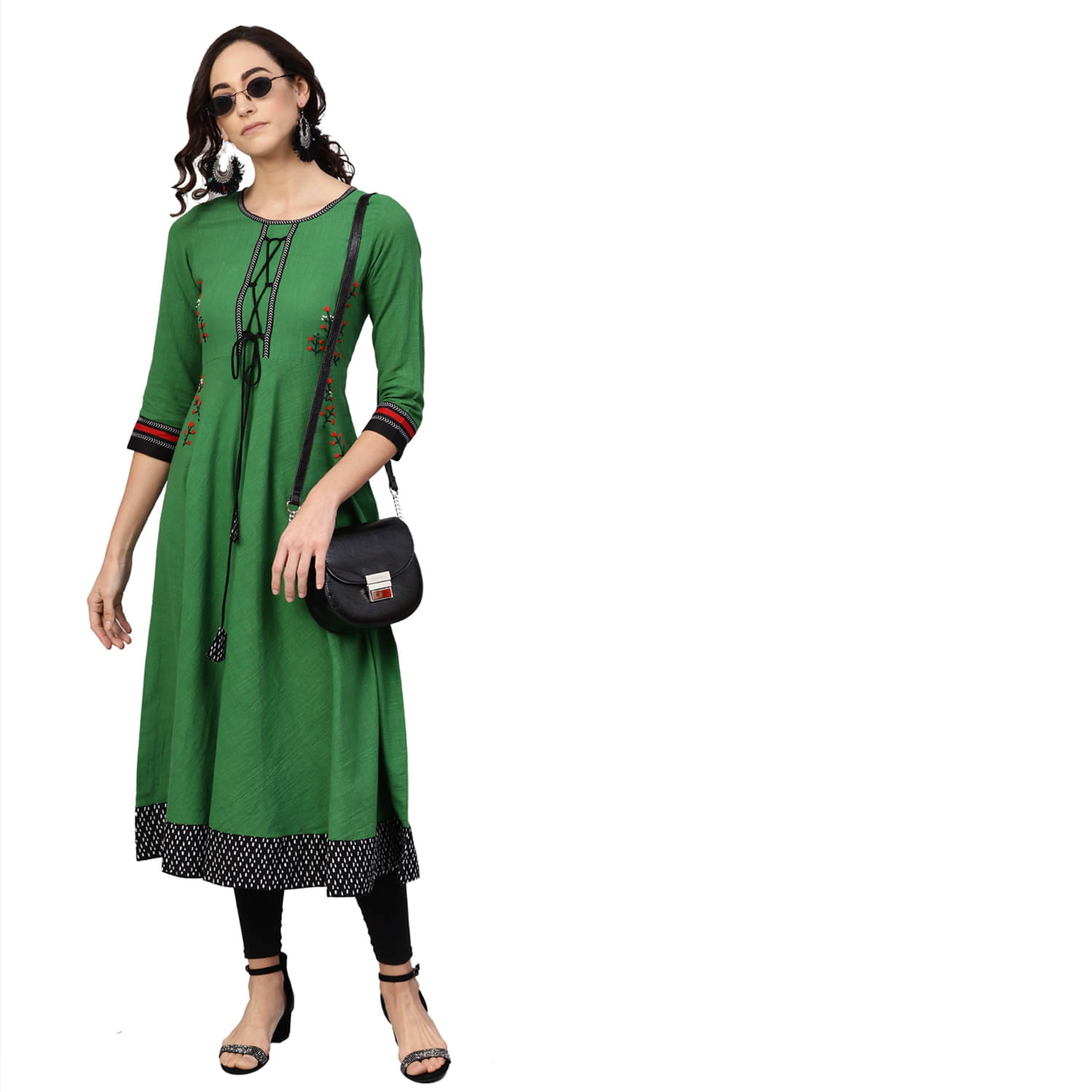 Yash Gallery Cotton Embroidered Anarkali Women's Kurti - Green ( Pack of 1 ) Yash Gallery Cotton Embroidered Anarkali Women's Kurti - Green ( Pack of 1 )