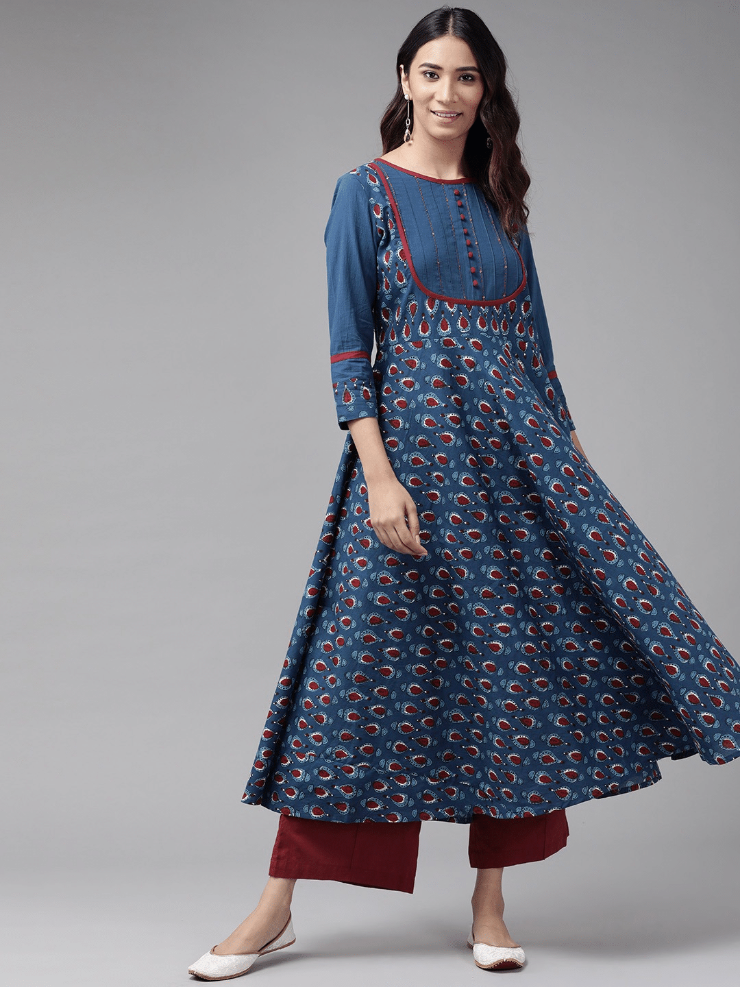 Yash Gallery Cotton Printed Anarkali Women's Kurti - Blue ( Pack of 1 ) Yash Gallery Cotton Printed Anarkali Women's Kurti - Blue ( Pack of 1 )
