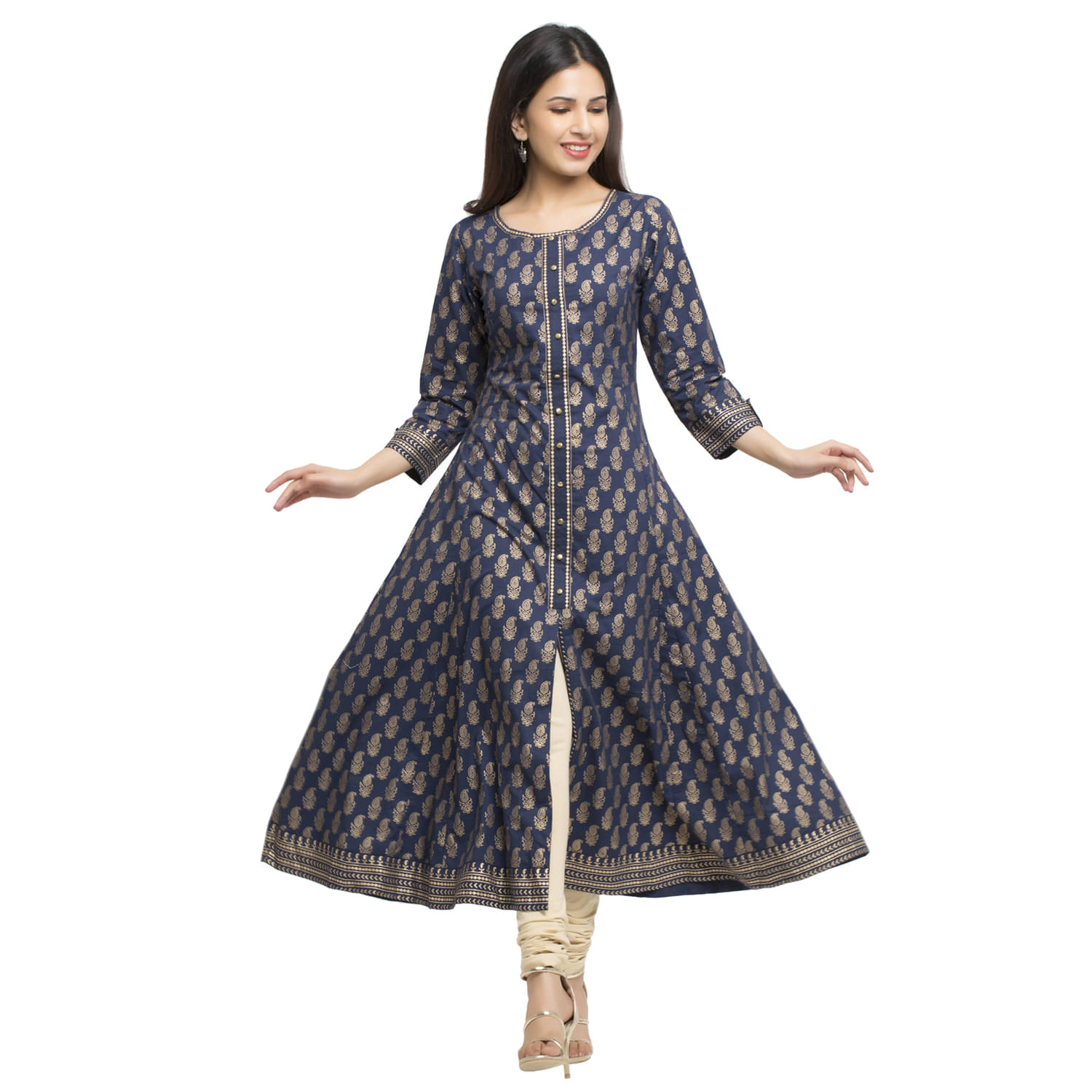     			Yash Gallery Cotton Printed Front Slit Women's Kurti - Blue ( Pack of 1 )